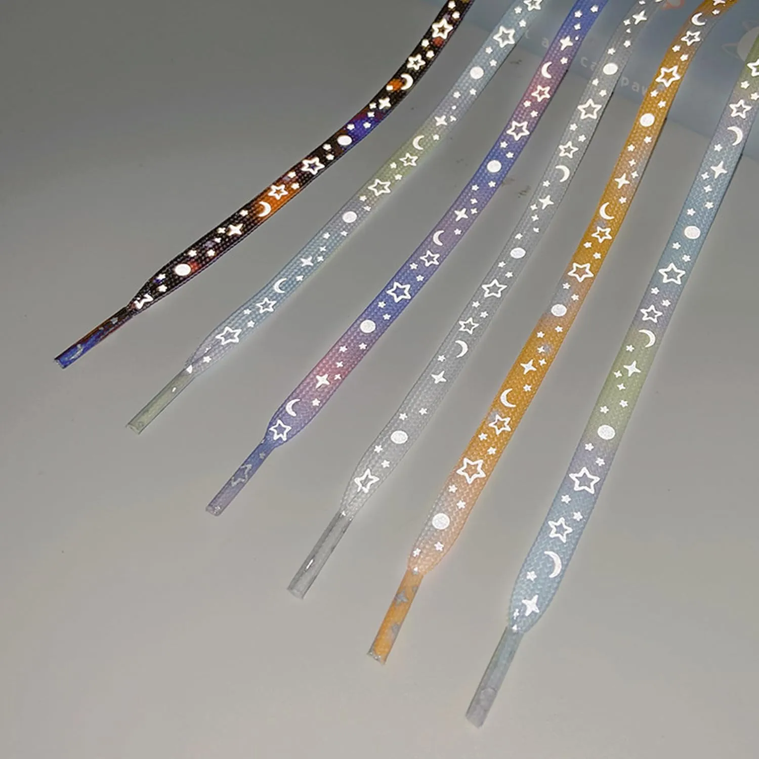 1 Pair Flat Shoe Laces for Sneakers, Reflective Stars Moon Shoelaces for Athletic shoes, Running Shoes Strings