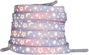 1 Pair Flat Shoe Laces for Sneakers, Reflective Stars Moon Shoelaces for Athletic shoes, Running Shoes Strings