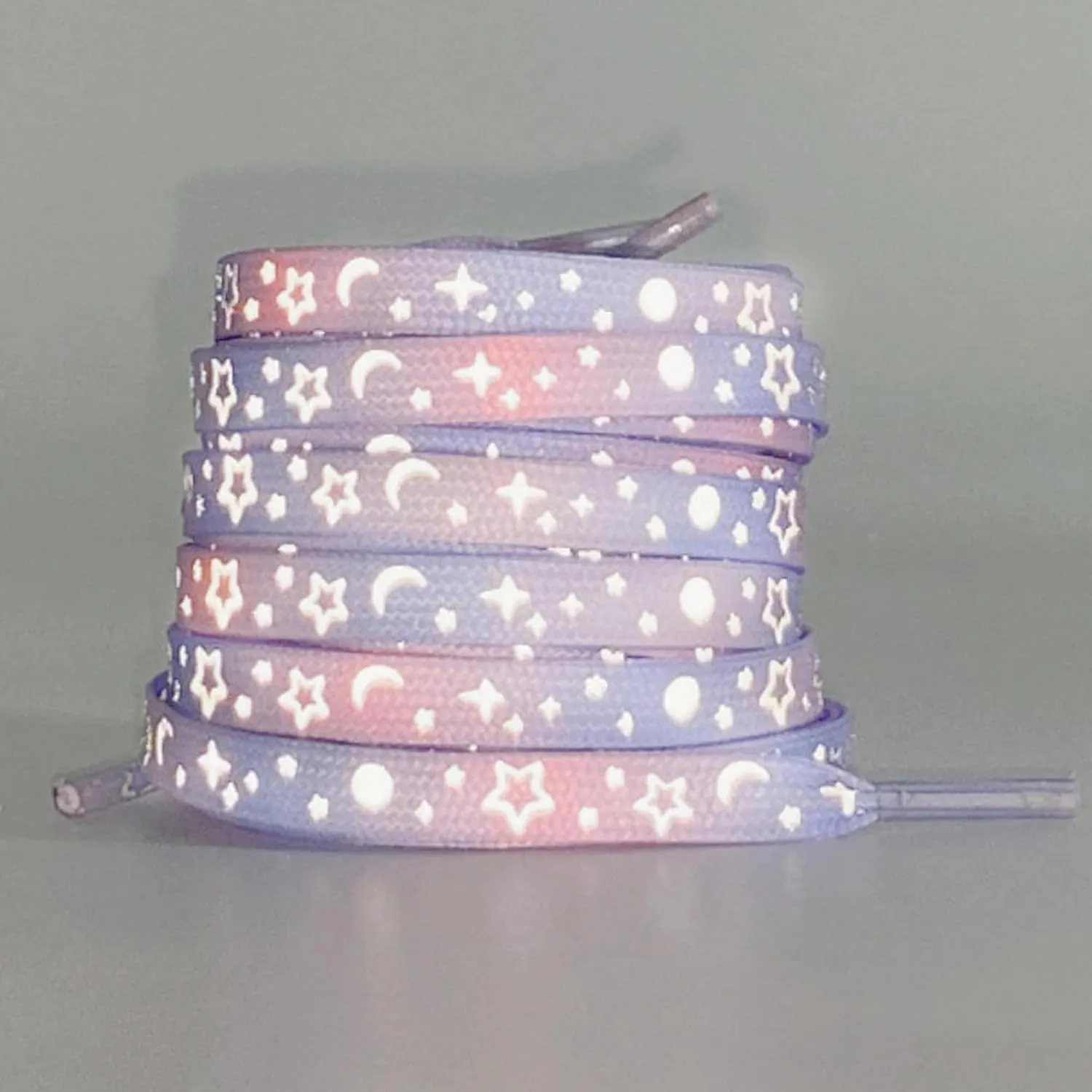 1 Pair Flat Shoe Laces for Sneakers, Reflective Stars Moon Shoelaces for Athletic shoes, Running Shoes Strings