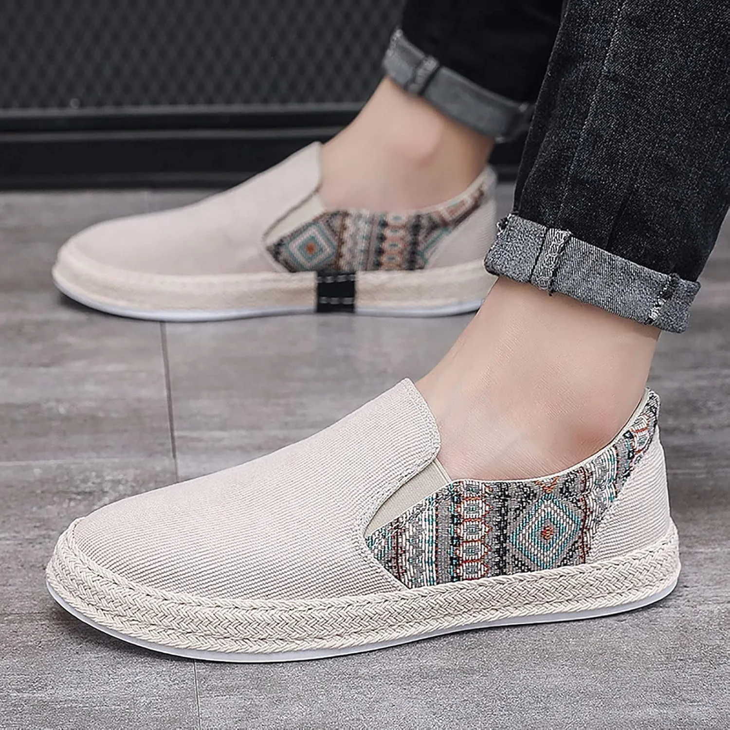 2022 Men's New Spring and Autumn Fisherman's Shoes Canvas Thick Soled Slip On Mens Slip on Shoes Casual Summer Mesh