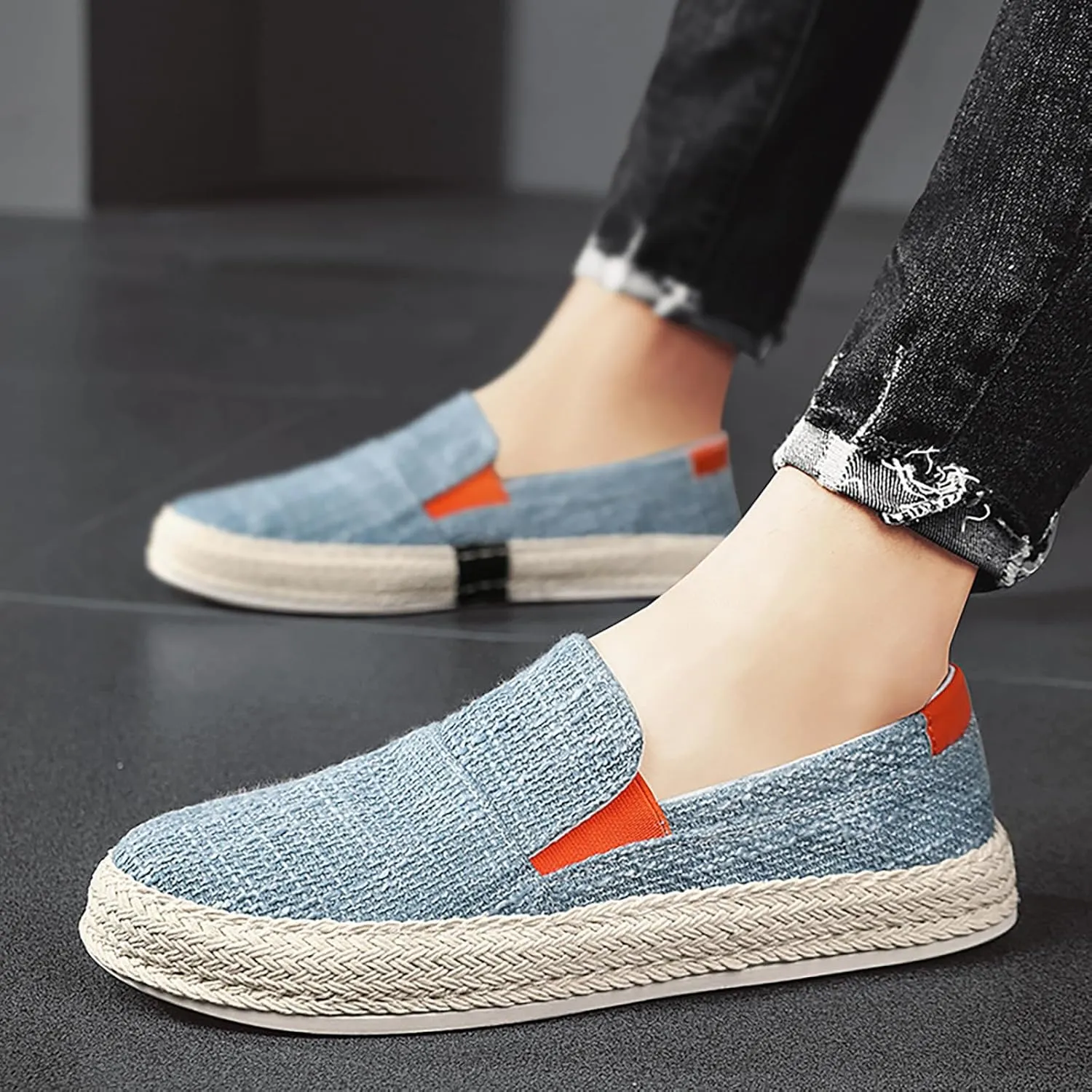 2023 Summer Men's Lazy Linen Casual Shoes Korean Students with A Straw Woven Board Shoes Men Casual Men Shoes Size 13