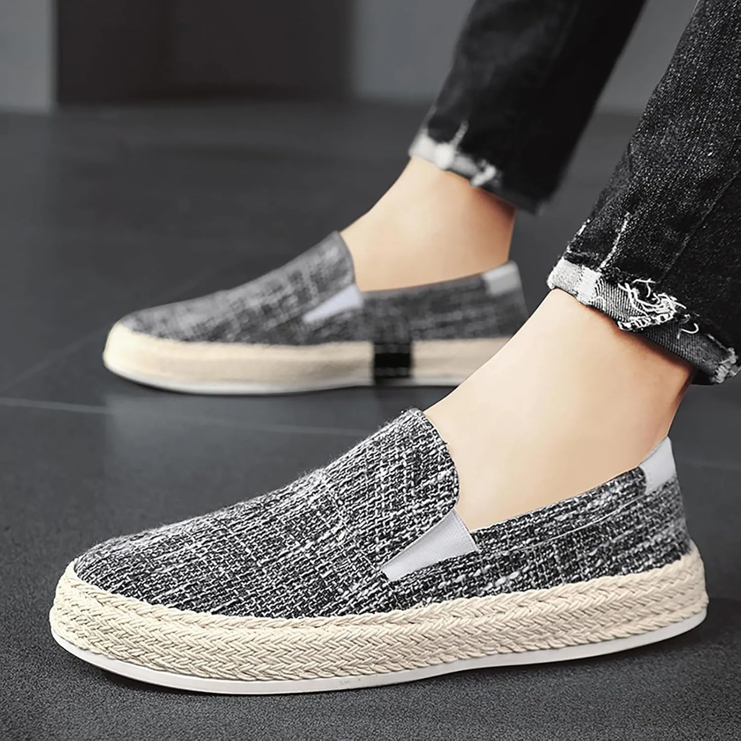 2023 Summer Men's Lazy Linen Casual Shoes Korean Students with A Straw Woven Board Shoes Men Casual Men Shoes Size 13