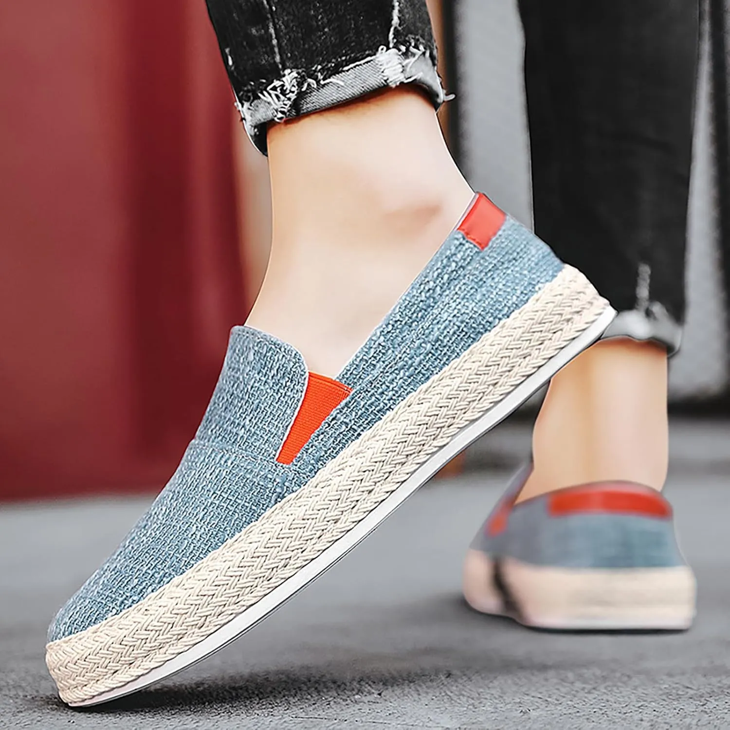 2023 Summer Men's Lazy Linen Casual Shoes Korean Students with A Straw Woven Board Shoes Men Casual Men Shoes Size 13