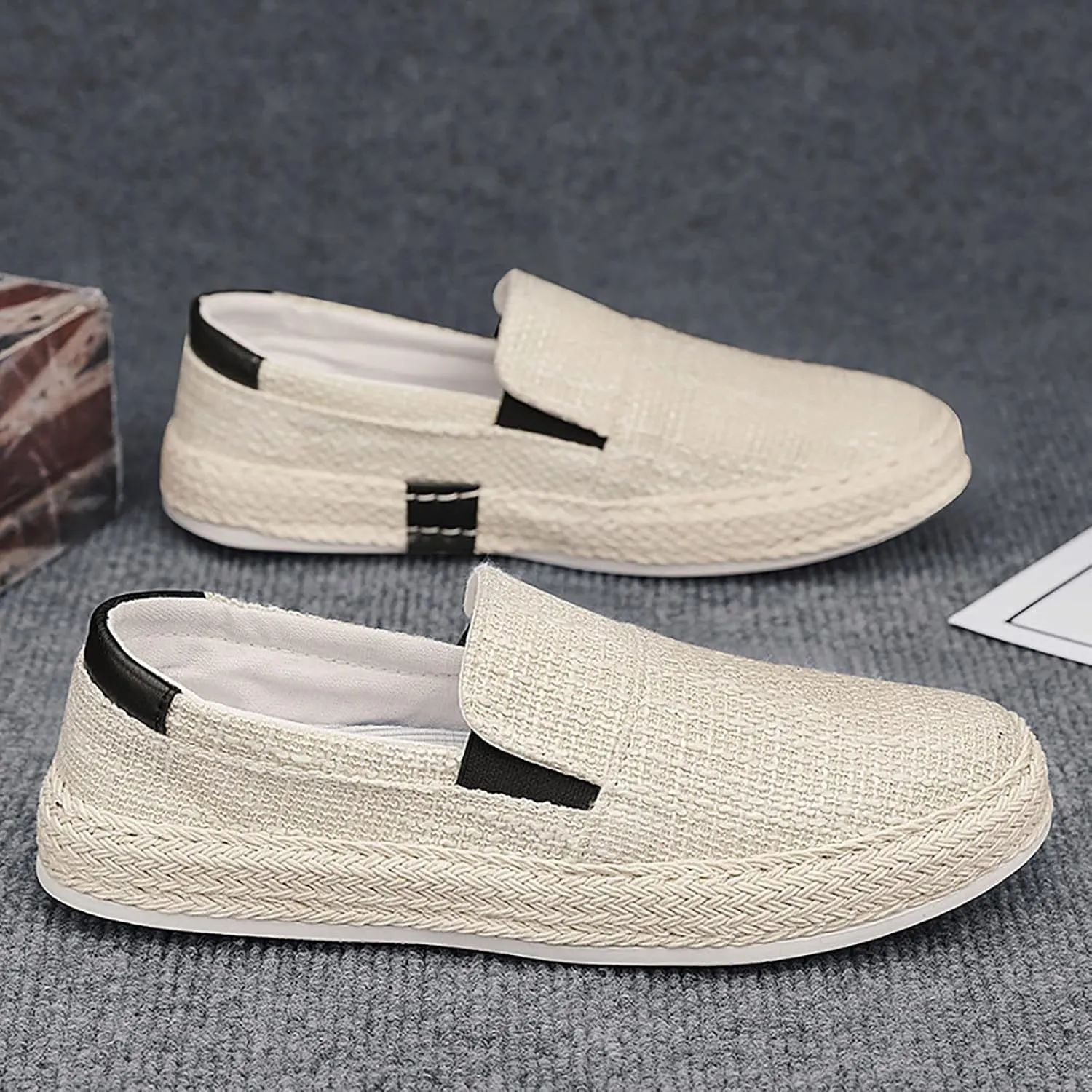 2023 Summer Men's Lazy Linen Casual Shoes Korean Students with A Straw Woven Board Shoes Men Casual Men Shoes Size 13