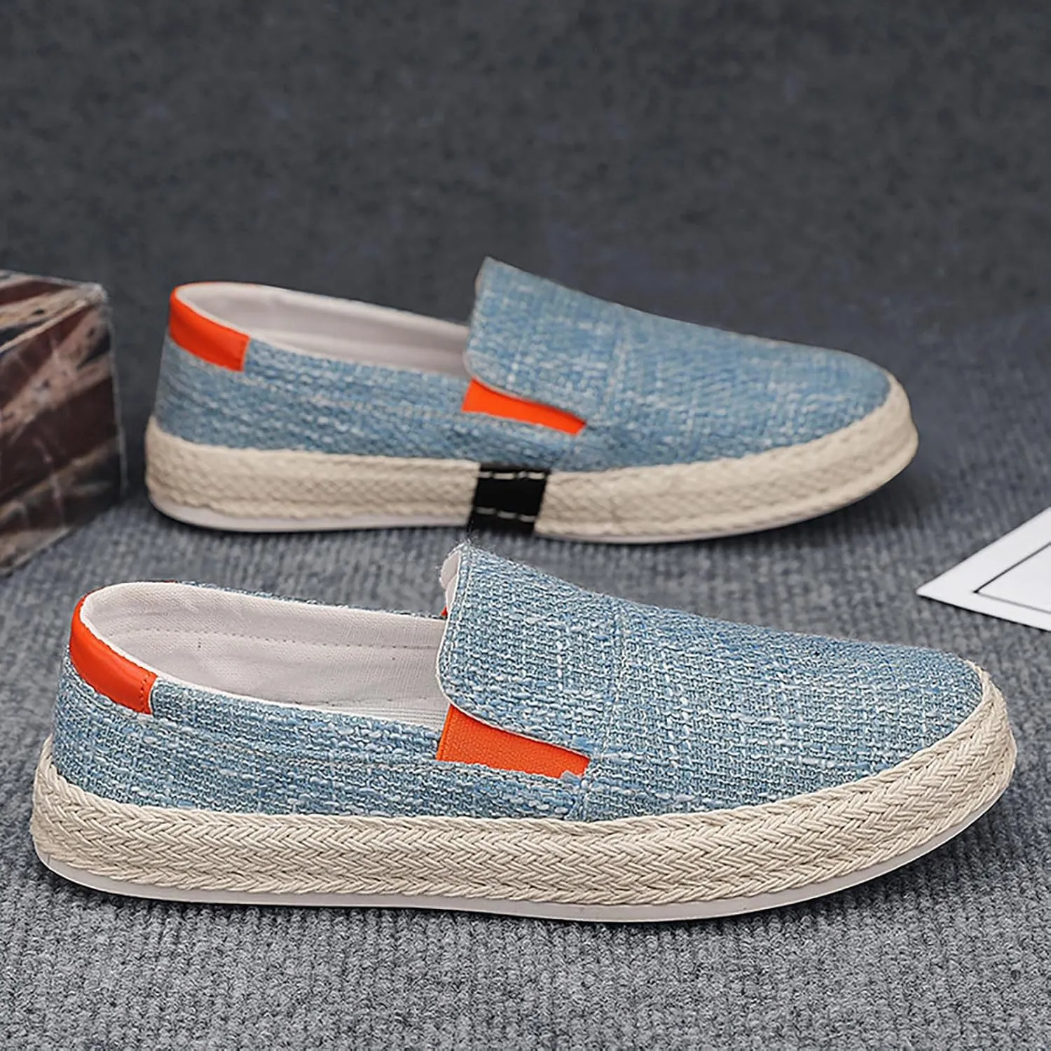 2023 Summer Men's Lazy Linen Casual Shoes Korean Students with A Straw Woven Board Shoes Men Casual Men Shoes Size 13