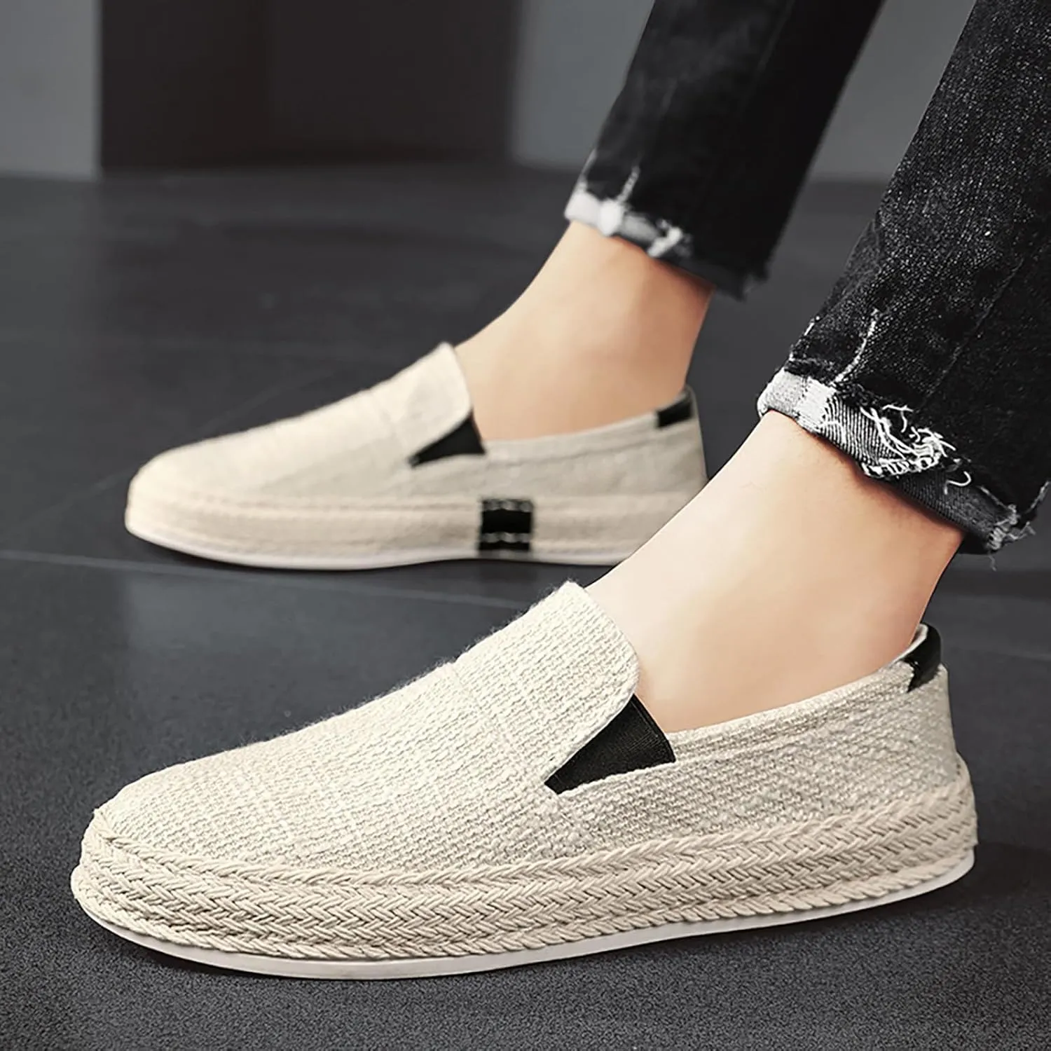 2023 Summer Men's Lazy Linen Casual Shoes Korean Students with A Straw Woven Board Shoes Men Casual Men Shoes Size 13