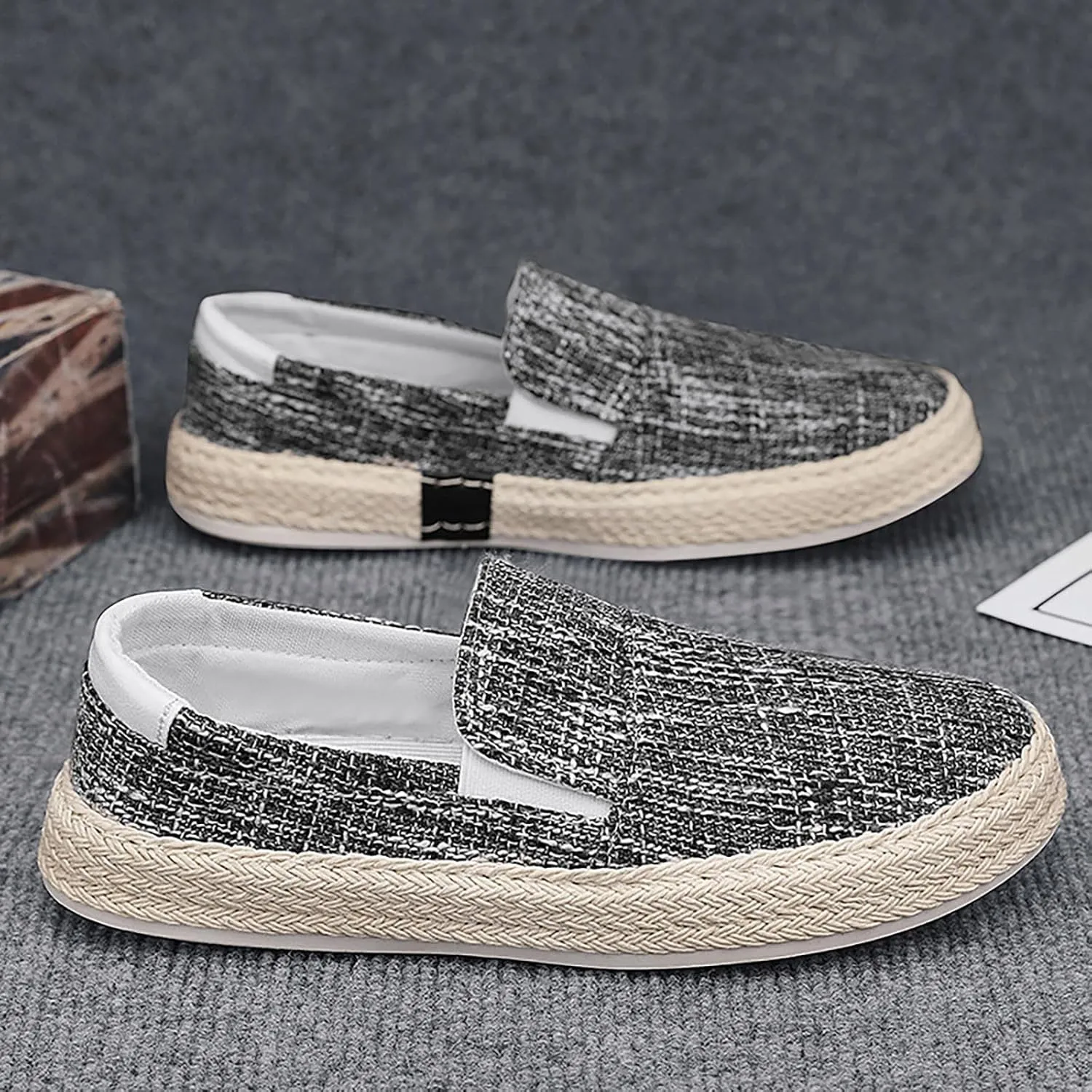 2023 Summer Men's Lazy Linen Casual Shoes Korean Students with A Straw Woven Board Shoes Men Casual Men Shoes Size 13