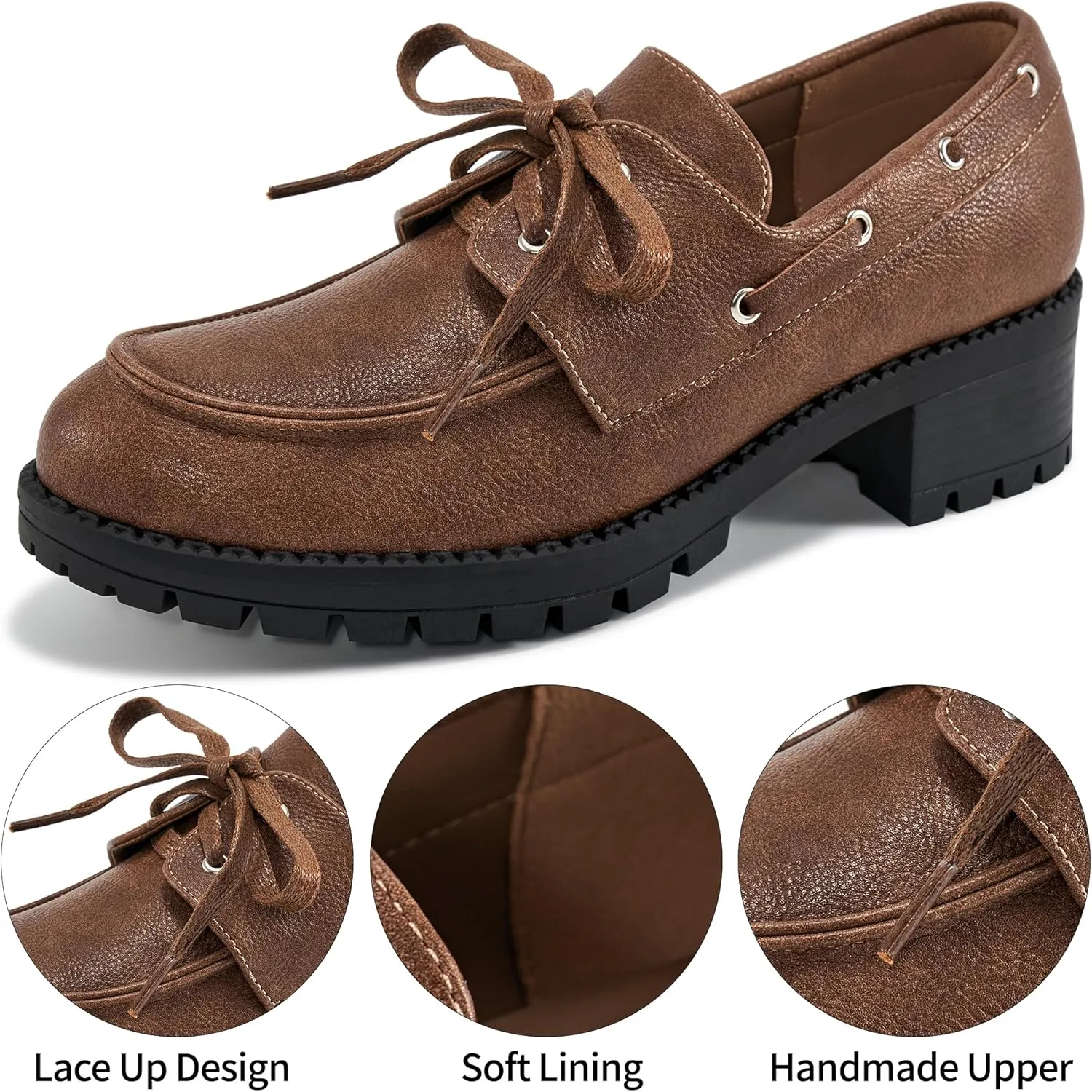 Ablanczoom Oxford Shoes for Women: Lace Up Women's Platform Chunky Loafers with Lug Sole - Dress Shoes for Work Business