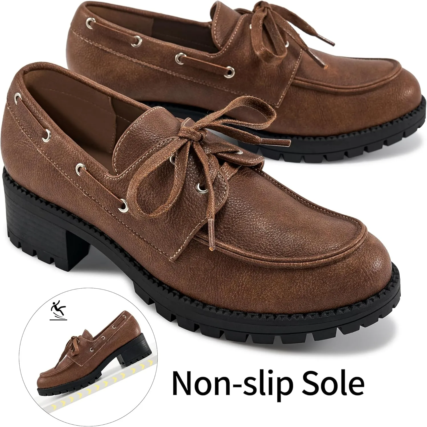Ablanczoom Oxford Shoes for Women: Lace Up Women's Platform Chunky Loafers with Lug Sole - Dress Shoes for Work Business