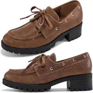 Ablanczoom Oxford Shoes for Women: Lace Up Women's Platform Chunky Loafers with Lug Sole - Dress Shoes for Work Business
