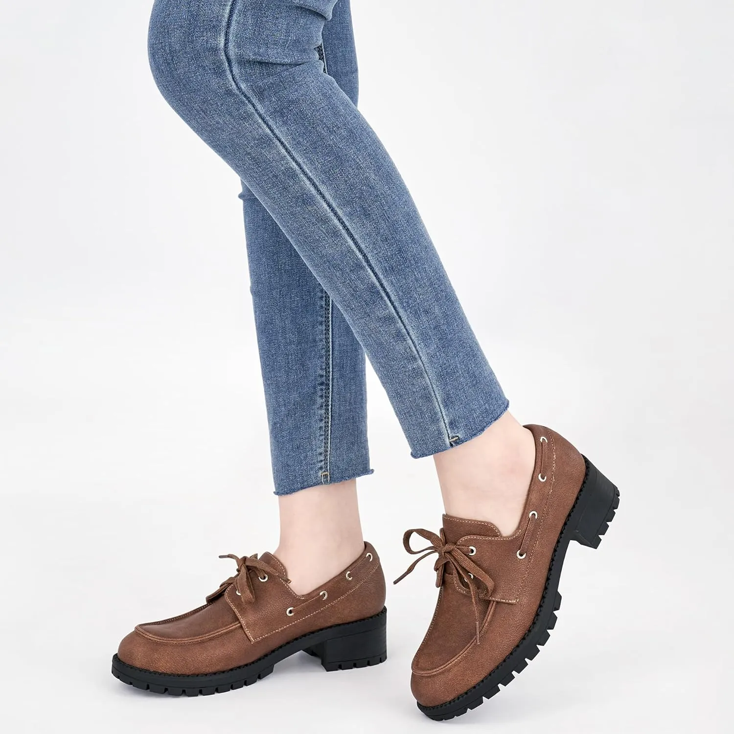 Ablanczoom Oxford Shoes for Women: Lace Up Women's Platform Chunky Loafers with Lug Sole - Dress Shoes for Work Business