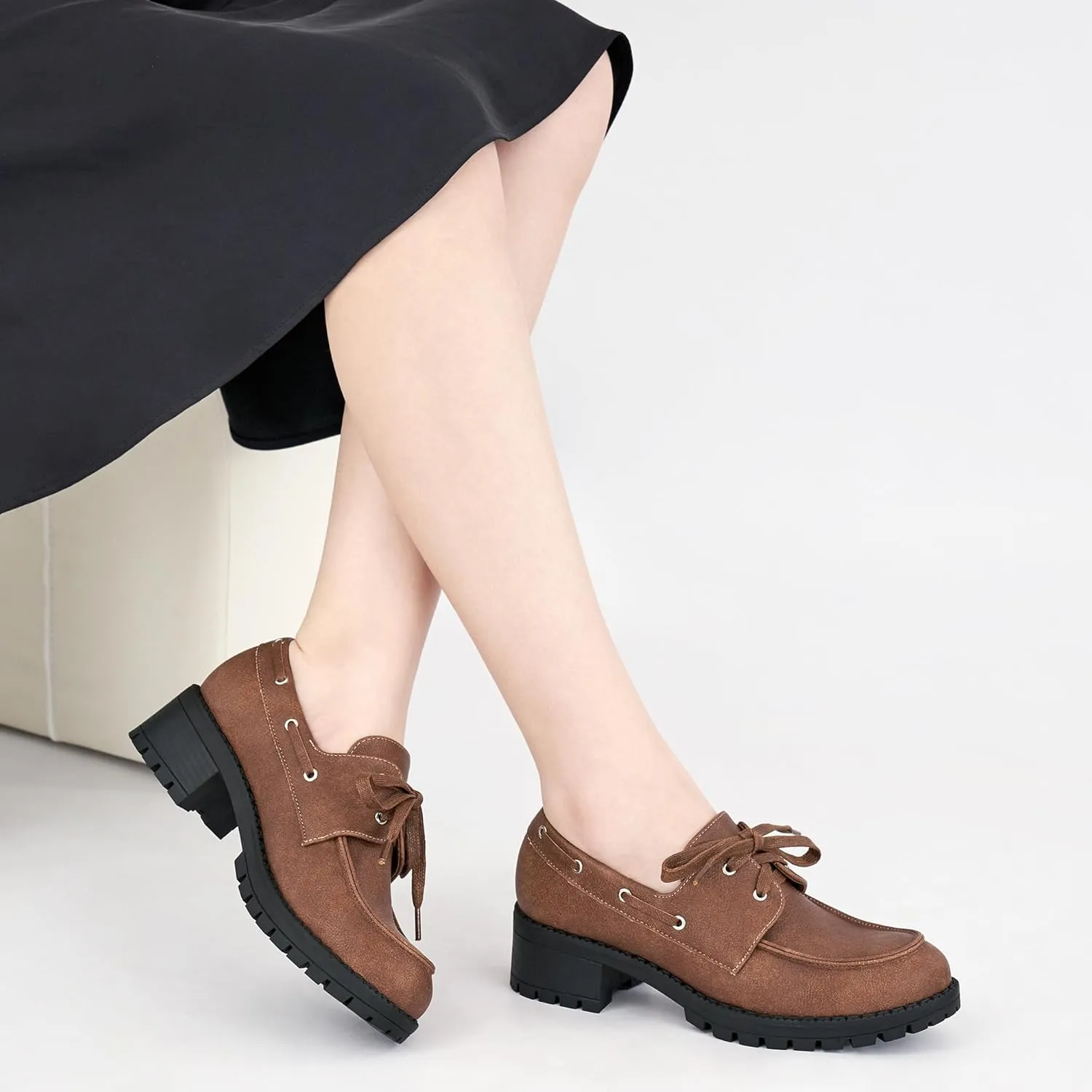 Ablanczoom Oxford Shoes for Women: Lace Up Women's Platform Chunky Loafers with Lug Sole - Dress Shoes for Work Business