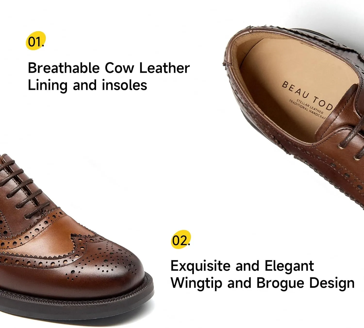 BEAU TODAY Women's Oxfords Dress Shoes, Leather Lace-Up Oxfords for Women, Comfortable Formal Cap Toe Business Casual Non Slip Office Driving Oxfords Shoes