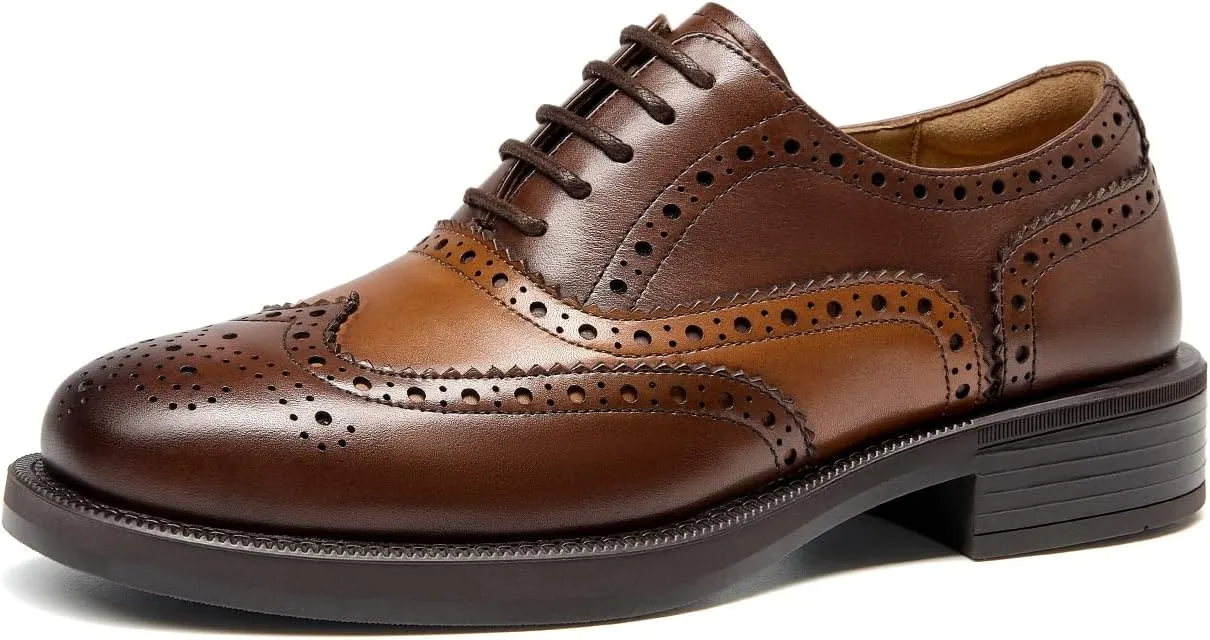 BEAU TODAY Women's Oxfords Dress Shoes, Leather Lace-Up Oxfords for Women, Comfortable Formal Cap Toe Business Casual Non Slip Office Driving Oxfords Shoes