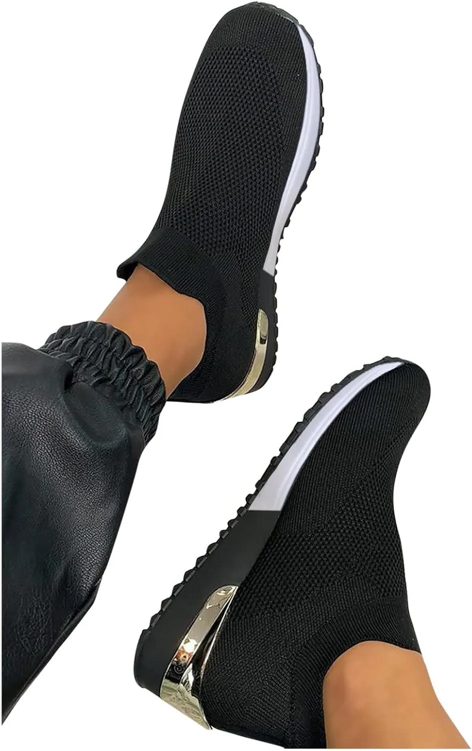 Black Platform Tennis Shoes for Women Slip On Sneakers Women Arch Support Platform Womens Casual Shoes Slip Ons with Arch Support Women's Sneakers Womens Black Sneakers Size 7w