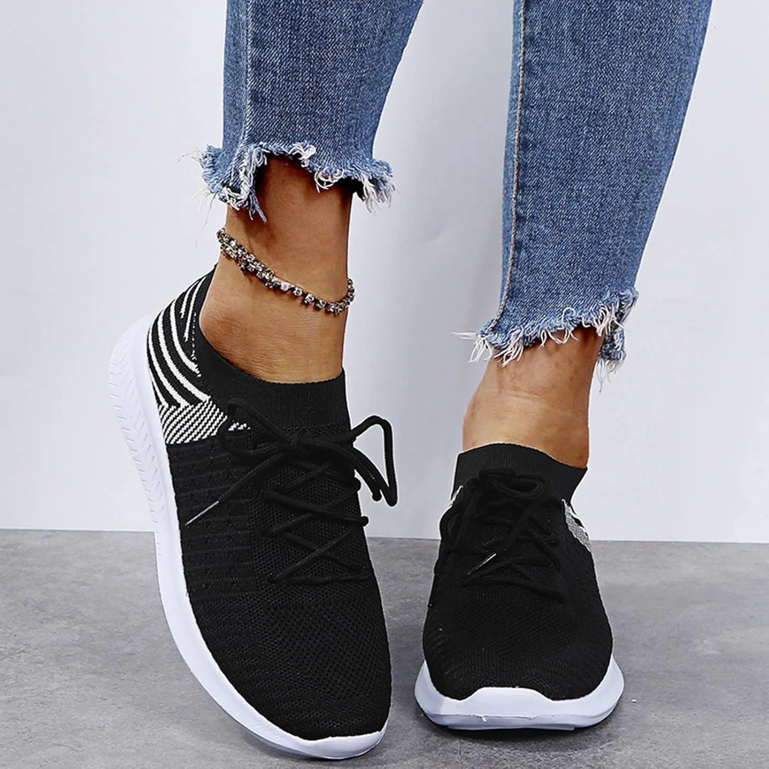 Black Running Sneakers for Women Slip Resistant Women's Black Work Shoes Size 9 Black Lace Up Workout Shoes Women Wide Width Platform Sneaker for Women Sneakers Slip On Zapatos Comodos Para Mujer
