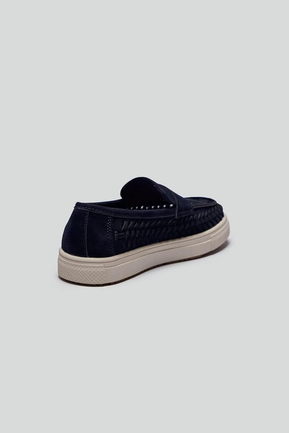 Boys Suede Penny Loafers with Woven Design – Casual Footwear with Platform Sole
