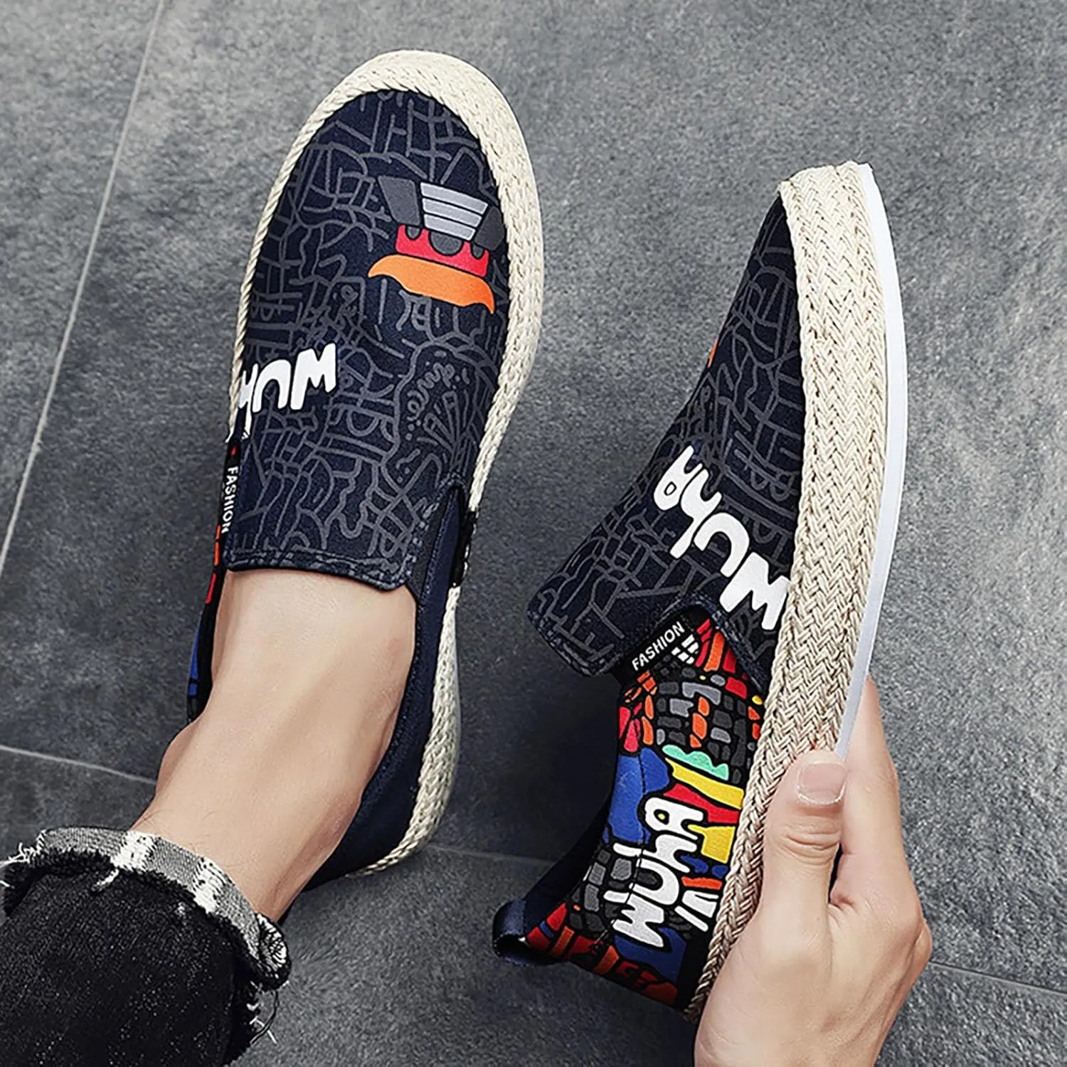Canvas Men's Shoes Spring and Autumn Breathable Casual Flat Shoe Cover Wearing Linen Casual Cat Shoes for Men Casual