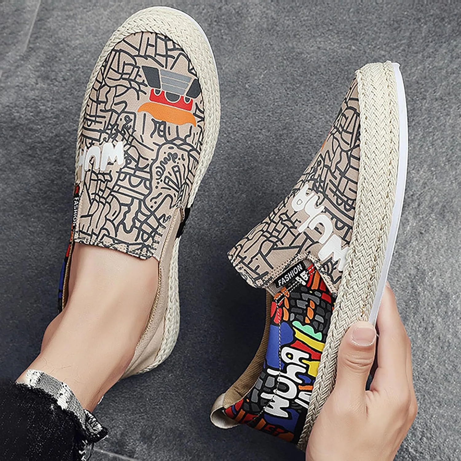Canvas Men's Shoes Spring and Autumn Breathable Casual Flat Shoe Cover Wearing Linen Casual Cat Shoes for Men Casual