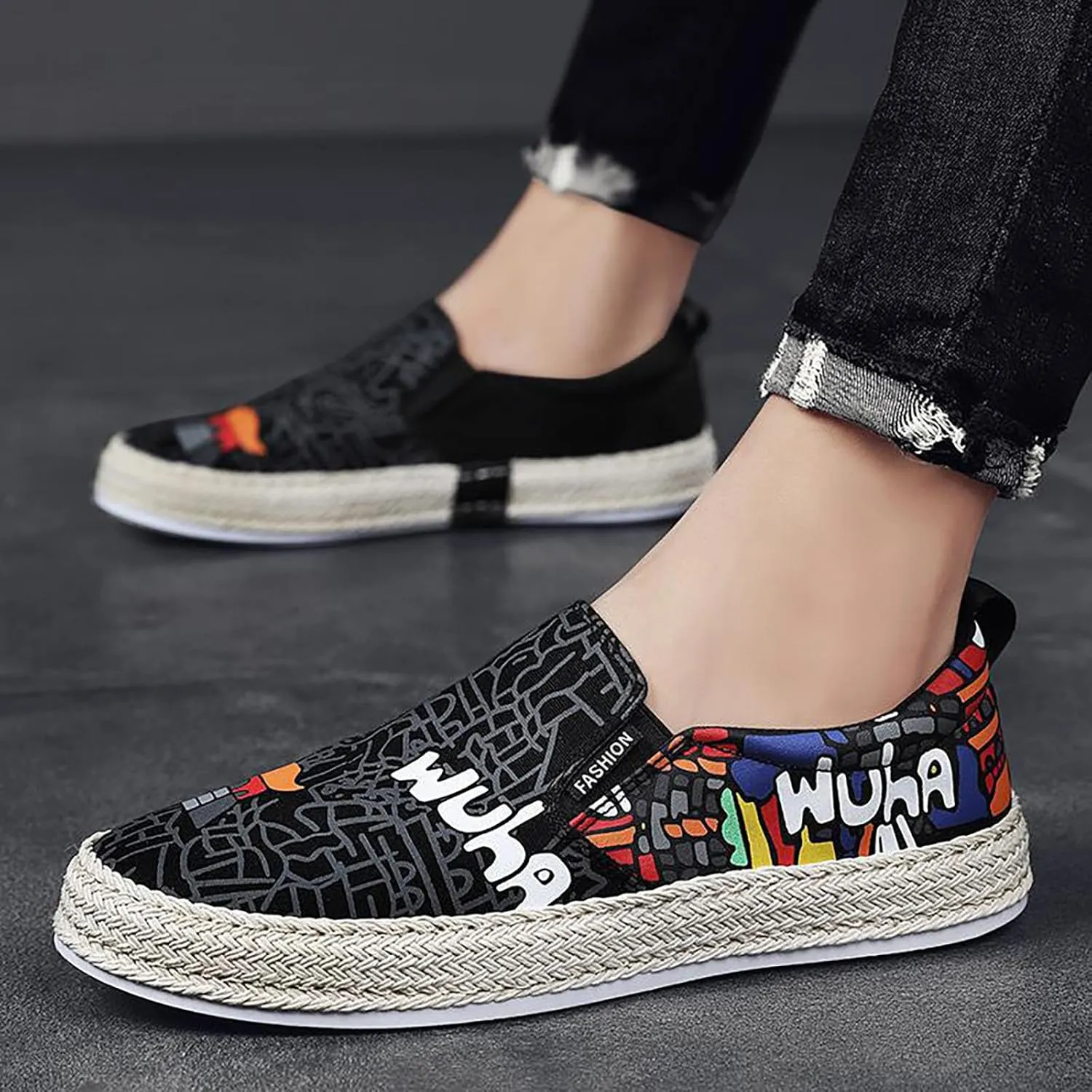 Canvas Men's Shoes Spring and Autumn Breathable Casual Flat Shoe Cover Wearing Linen Casual Cat Shoes for Men Casual