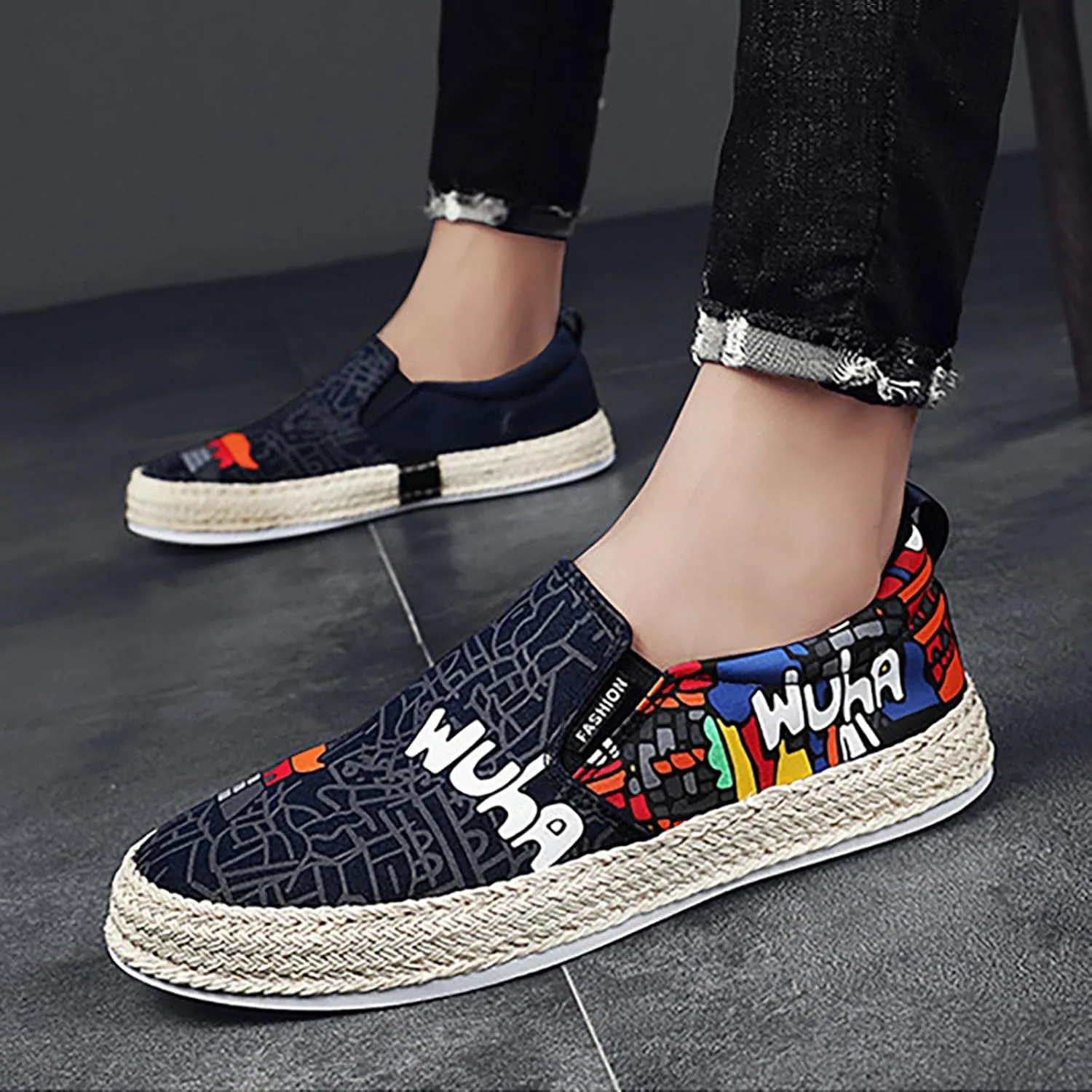 Canvas Men's Shoes Spring and Autumn Breathable Casual Flat Shoe Cover Wearing Linen Casual Cat Shoes for Men Casual
