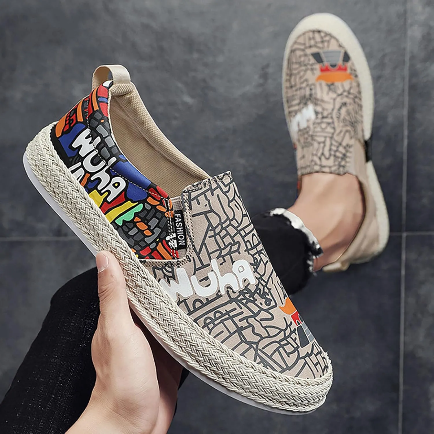 Canvas Men's Shoes Spring and Autumn Breathable Casual Flat Shoe Cover Wearing Linen Casual Cat Shoes for Men Casual