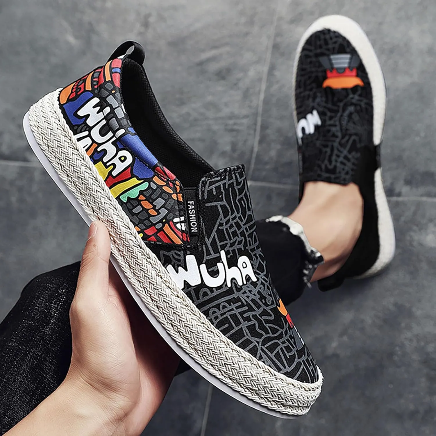 Canvas Men's Shoes Spring and Autumn Breathable Casual Flat Shoe Cover Wearing Linen Casual Cat Shoes for Men Casual