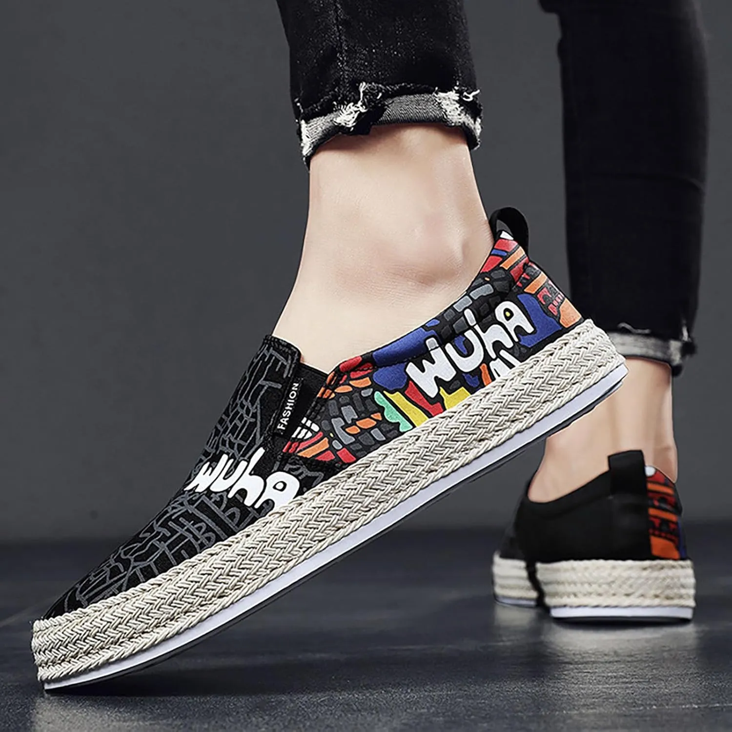 Canvas Men's Shoes Spring and Autumn Breathable Casual Flat Shoe Cover Wearing Linen Casual Cat Shoes for Men Casual