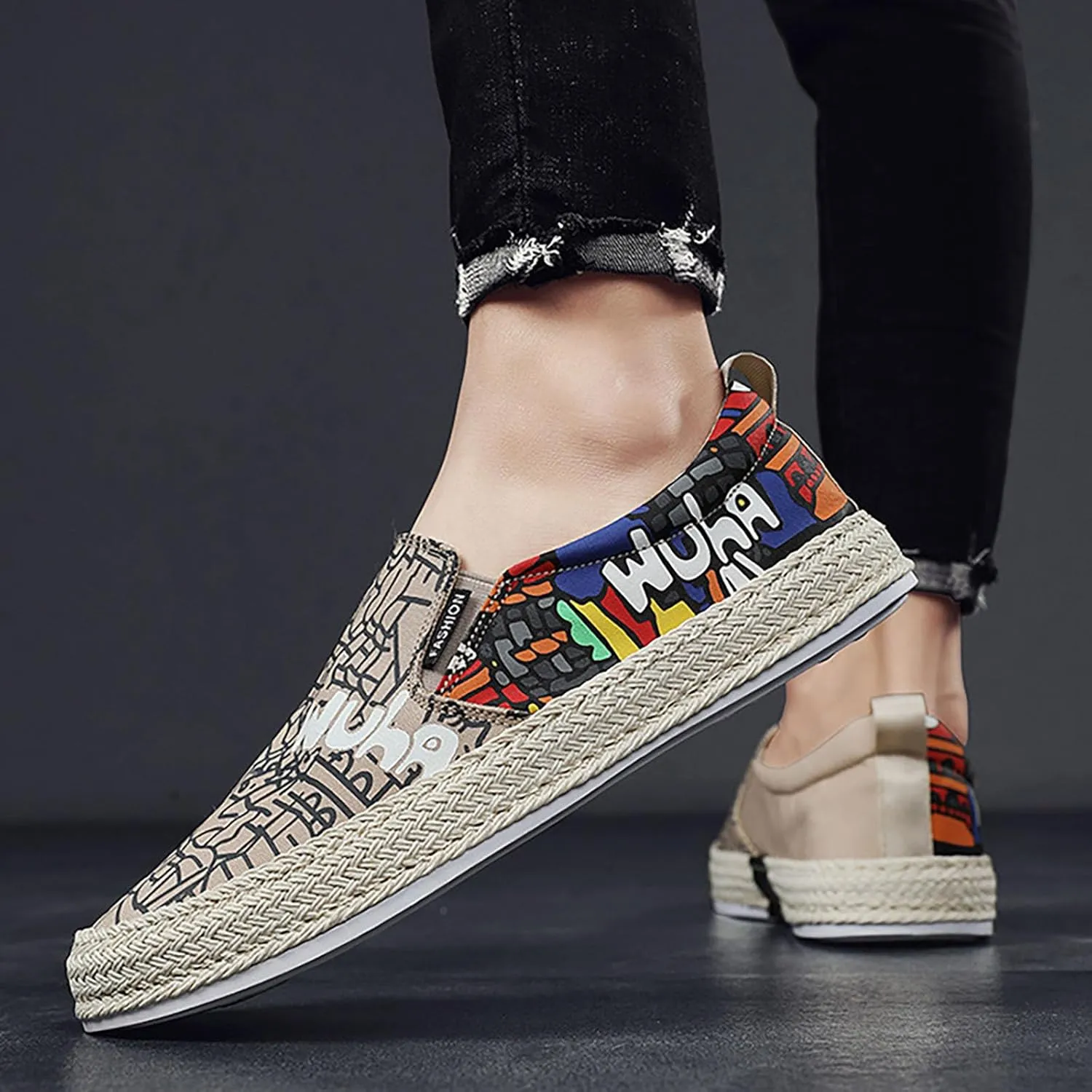 Canvas Men's Shoes Spring and Autumn Breathable Casual Flat Shoe Cover Wearing Linen Casual Cat Shoes for Men Casual