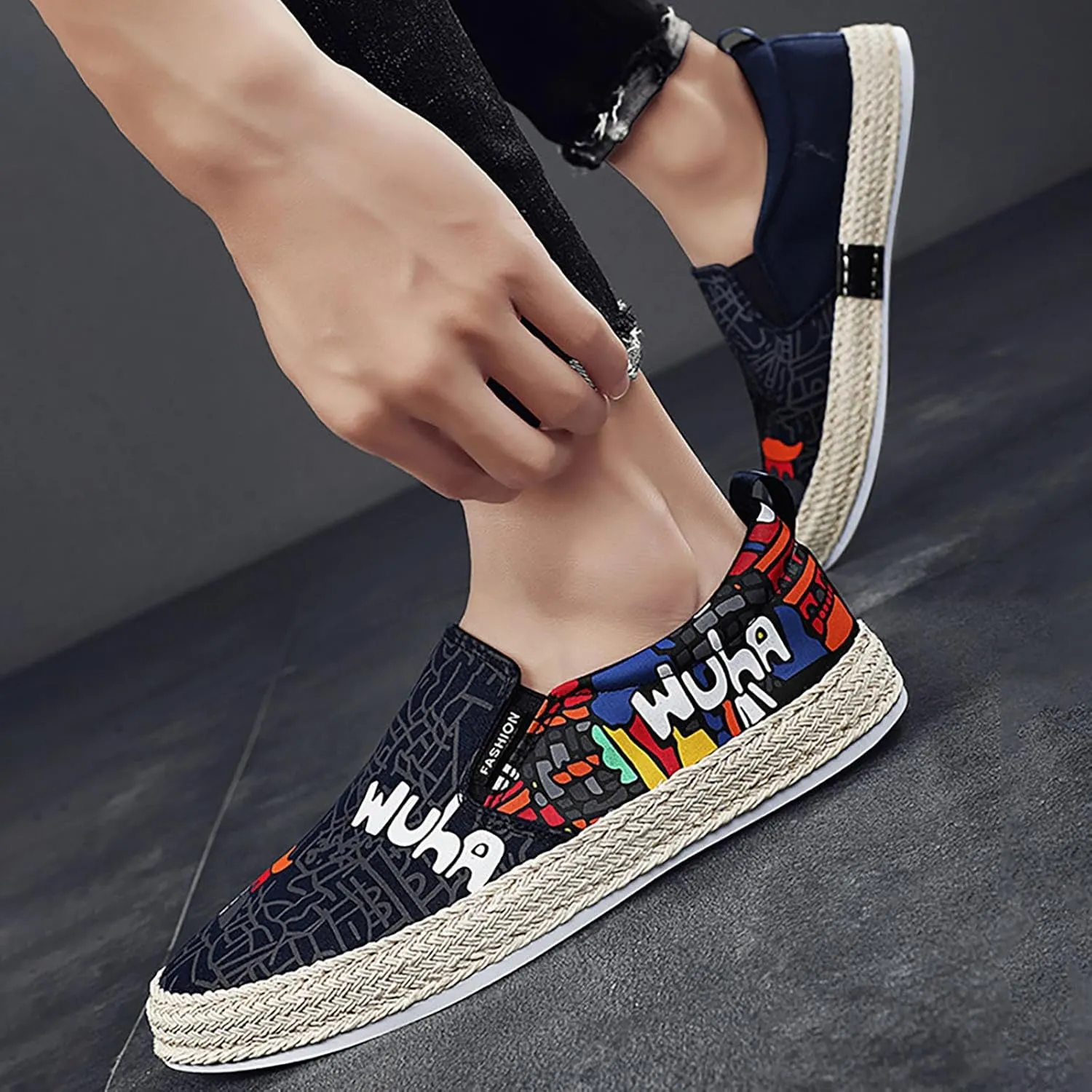 Canvas Men's Shoes Spring and Autumn Breathable Casual Flat Shoe Cover Wearing Linen Casual Cat Shoes for Men Casual