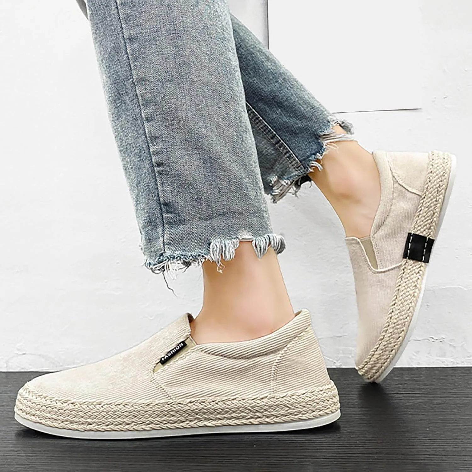 Canvas Men's Shoes Summer Thin Breathable Casual Flat Shoes No Laces Linen Casual Shoes Flat Shoes for Men Casual