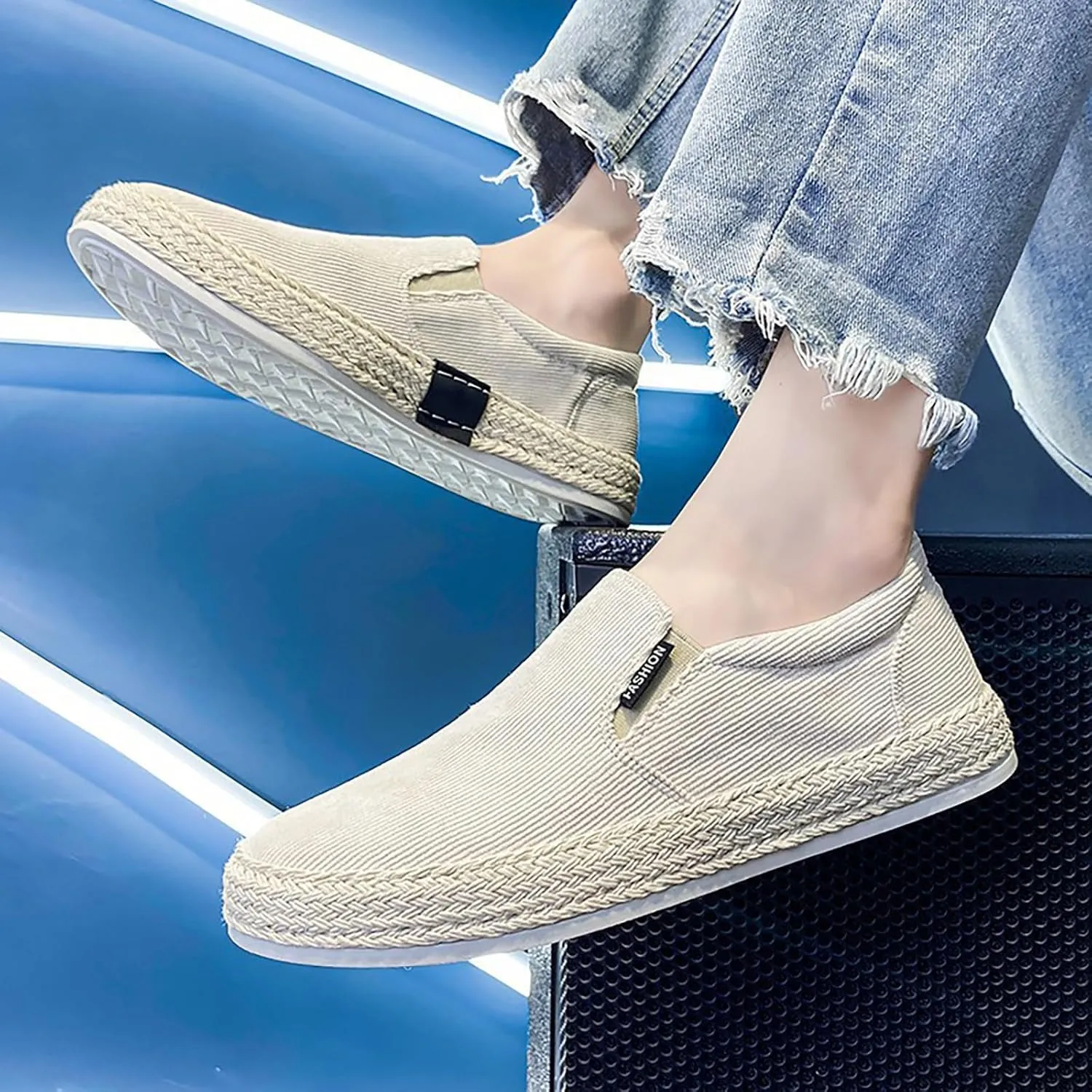 Canvas Men's Shoes Summer Thin Breathable Casual Flat Shoes No Laces Linen Casual Shoes Flat Shoes for Men Casual
