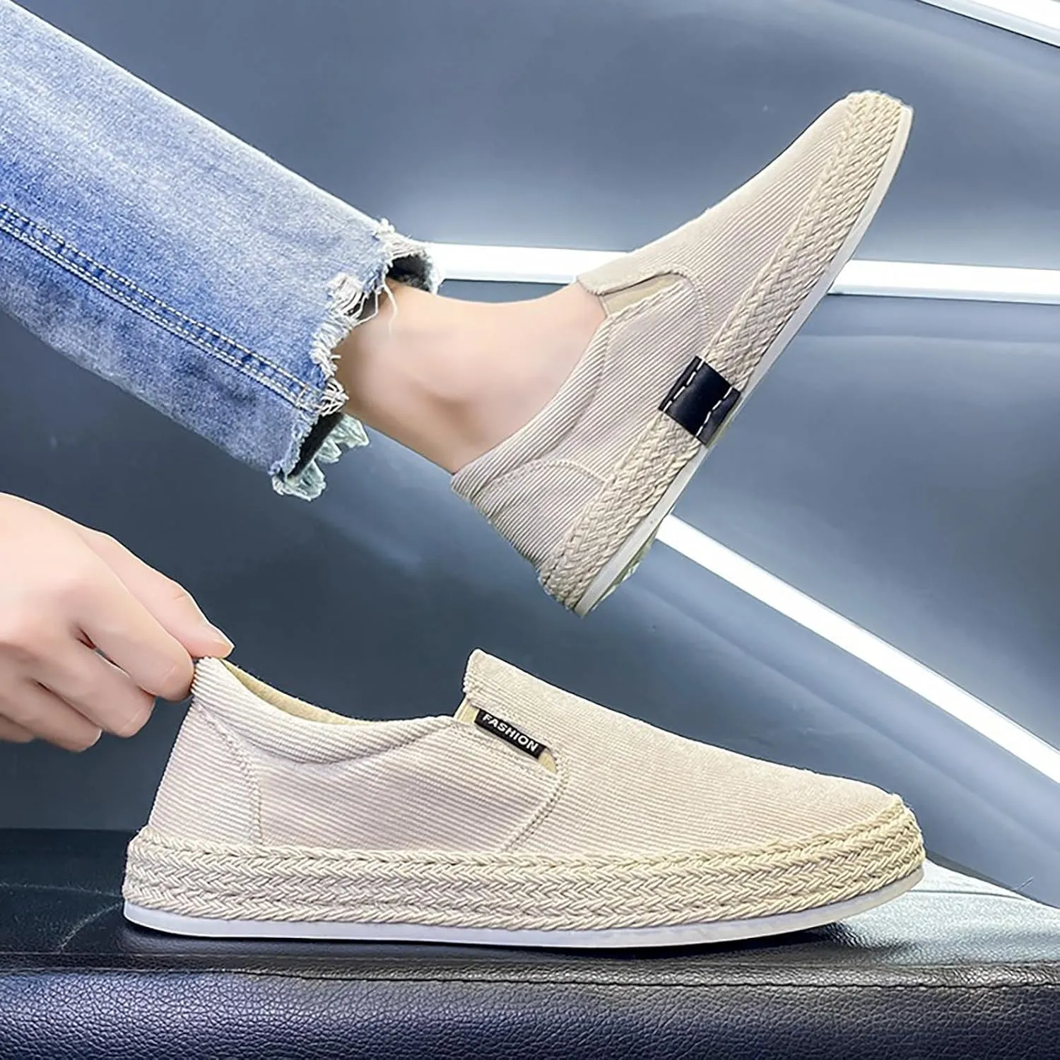 Canvas Men's Shoes Summer Thin Breathable Casual Flat Shoes No Laces Linen Casual Shoes Flat Shoes for Men Casual