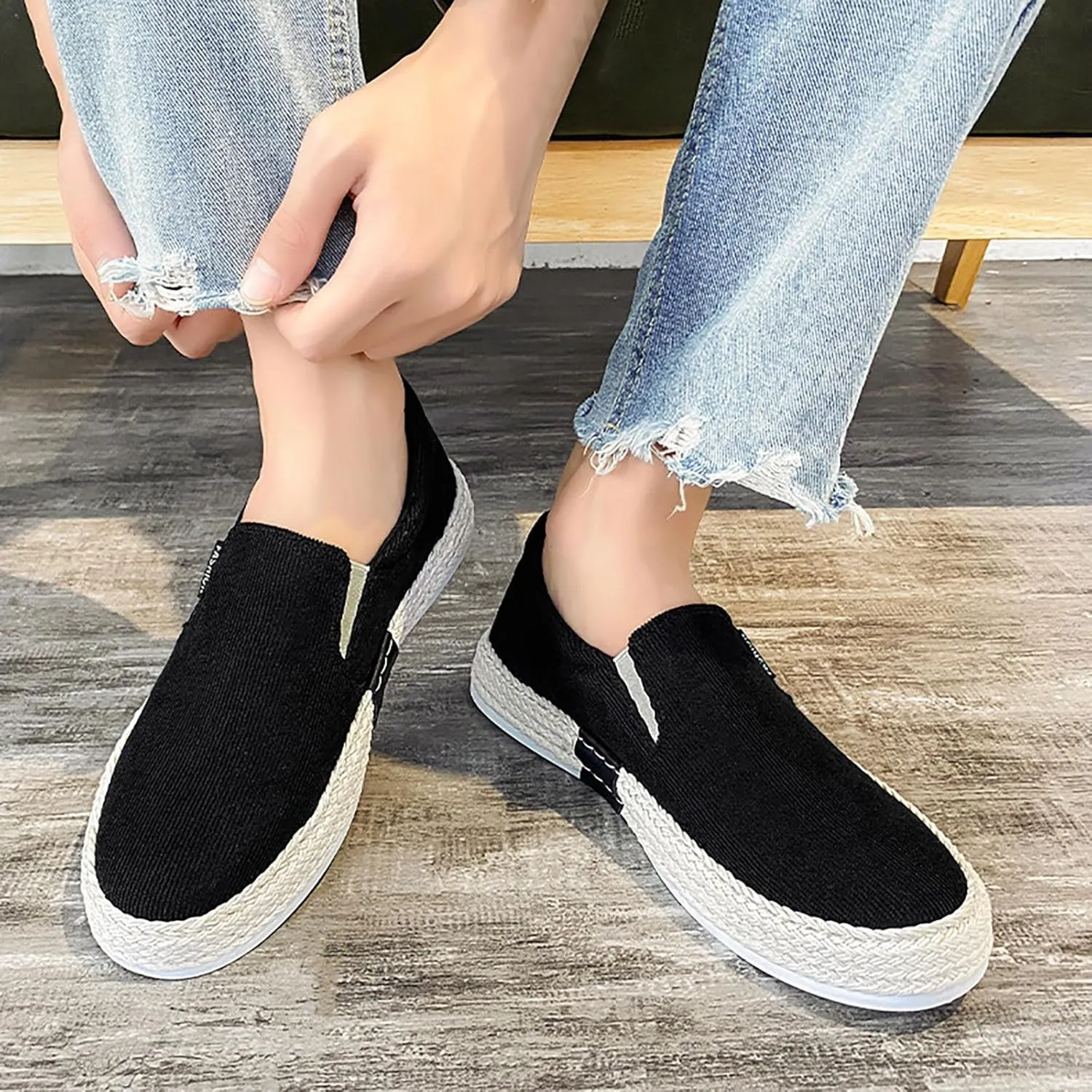 Canvas Men's Shoes Summer Thin Breathable Casual Flat Shoes No Laces Linen Casual Shoes Flat Shoes for Men Casual