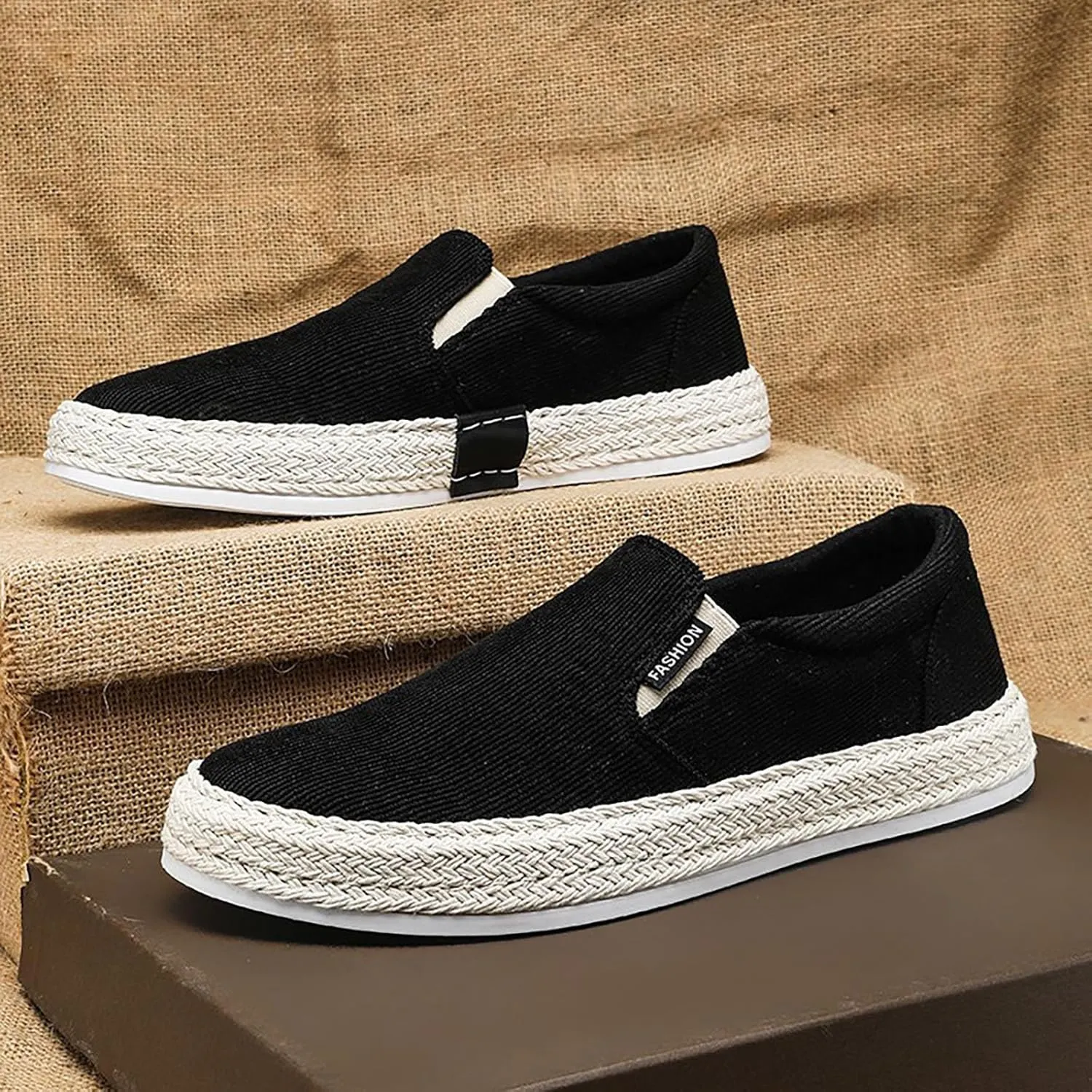Canvas Men's Shoes Summer Thin Breathable Casual Flat Shoes No Laces Linen Casual Shoes Flat Shoes for Men Casual