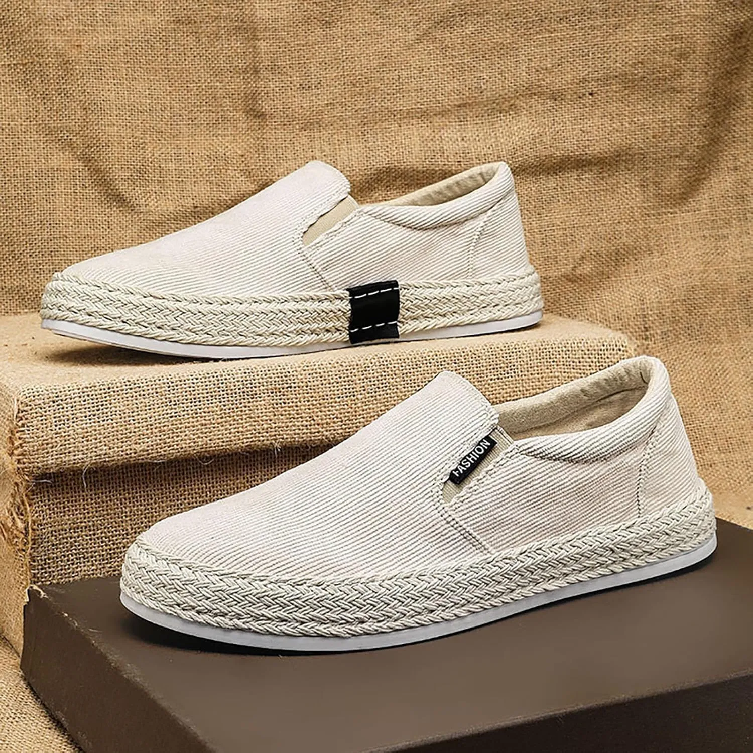 Canvas Men's Shoes Summer Thin Breathable Casual Flat Shoes No Laces Linen Casual Shoes Flat Shoes for Men Casual