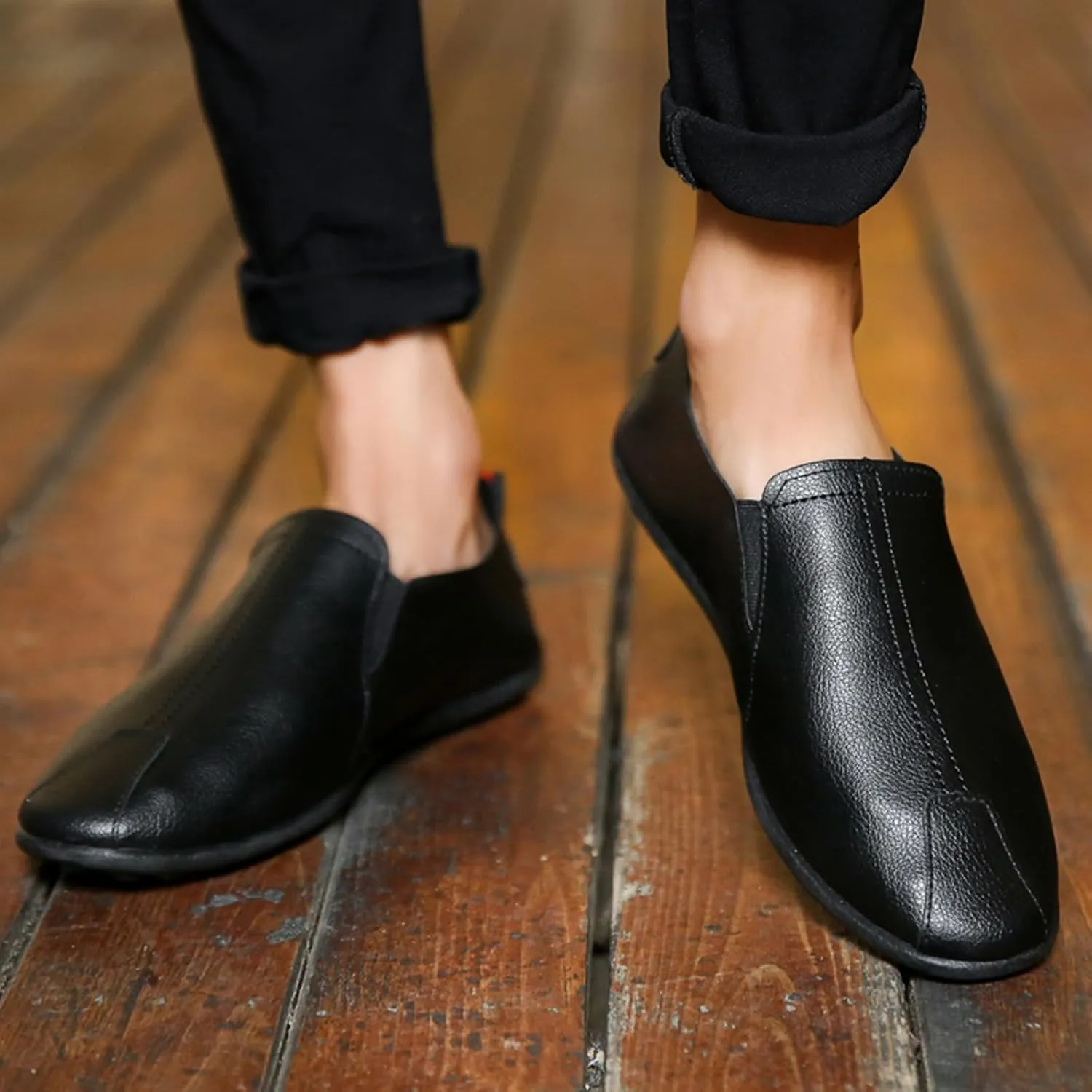 Casual Shoes for Men Leisure Men's Four Seasons Non Slip Flat Round Toe Breathable Slip On Lazy Leisure Shoes