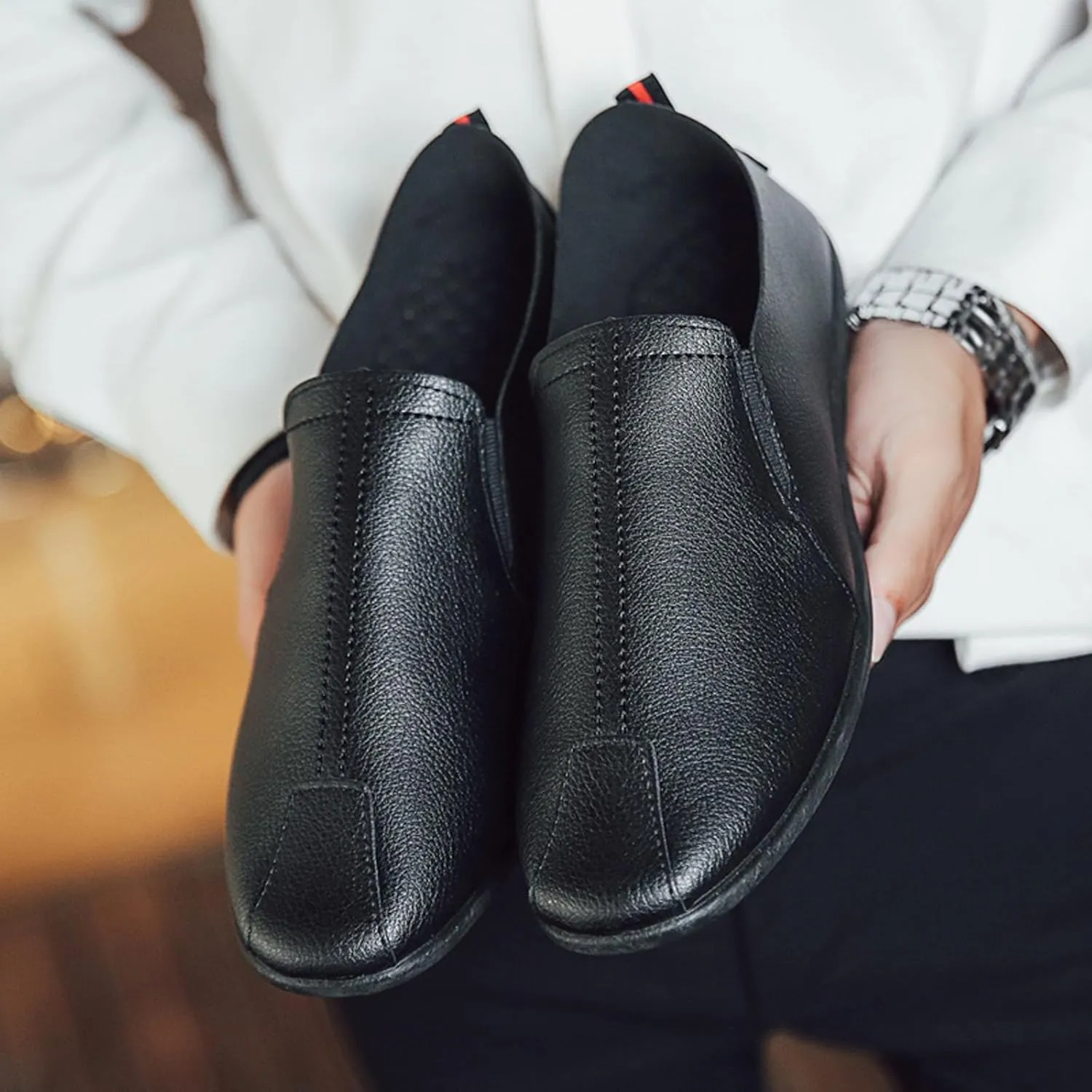 Casual Shoes for Men Leisure Men's Four Seasons Non Slip Flat Round Toe Breathable Slip On Lazy Leisure Shoes