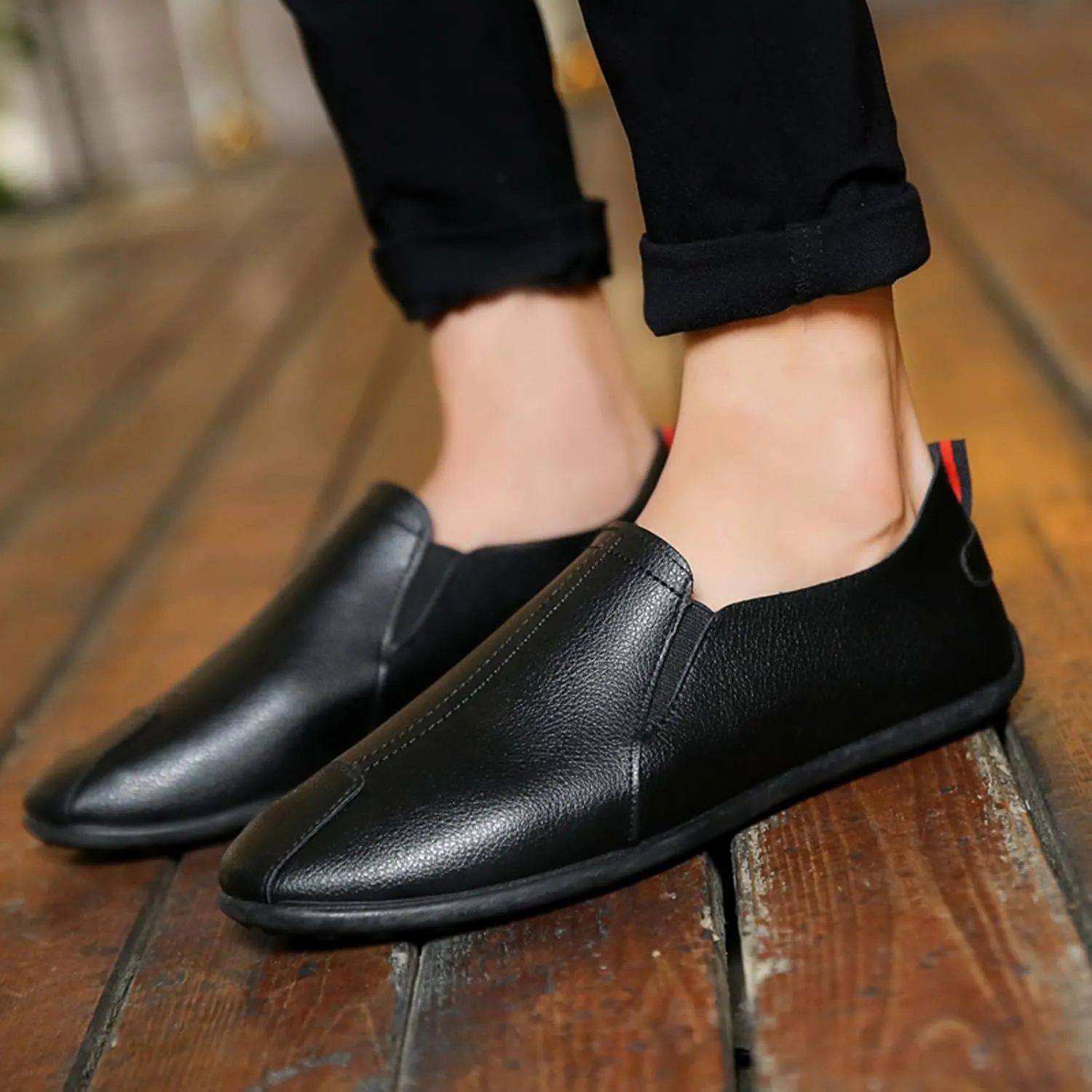 Casual Shoes for Men Leisure Men's Four Seasons Non Slip Flat Round Toe Breathable Slip On Lazy Leisure Shoes
