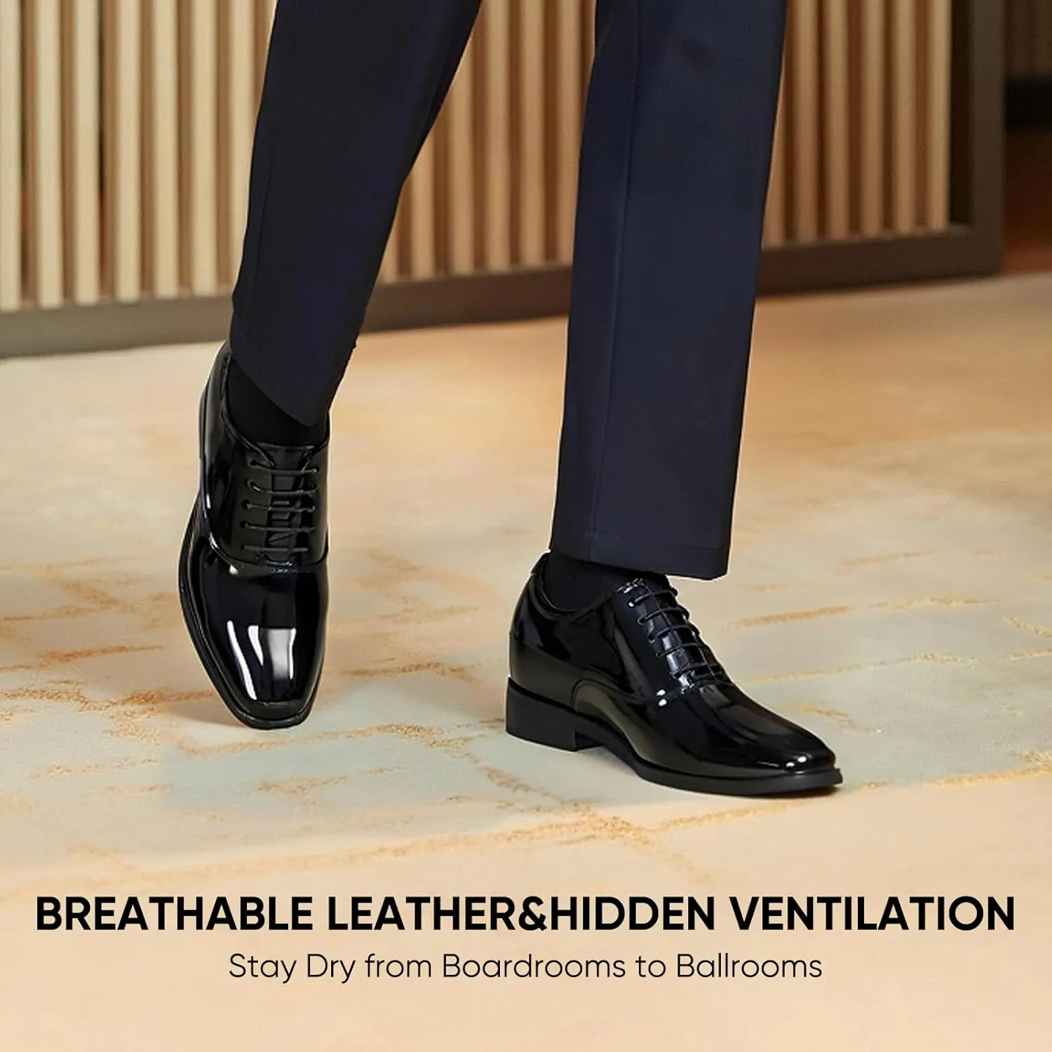 CHAMARIPA Men's Leather Elevator Shoes with Ergonomic Built-in Height Insoles | Breathable Anti-Shift Design, One-Last-One-Size Custom Fit | Enhanced Arch Support & Stealth Height Increase