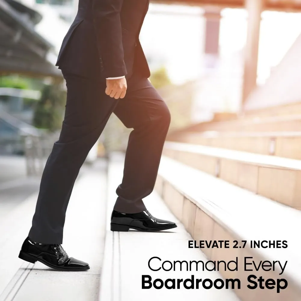 CHAMARIPA Men's Leather Elevator Shoes with Ergonomic Built-in Height Insoles | Breathable Anti-Shift Design, One-Last-One-Size Custom Fit | Enhanced Arch Support & Stealth Height Increase
