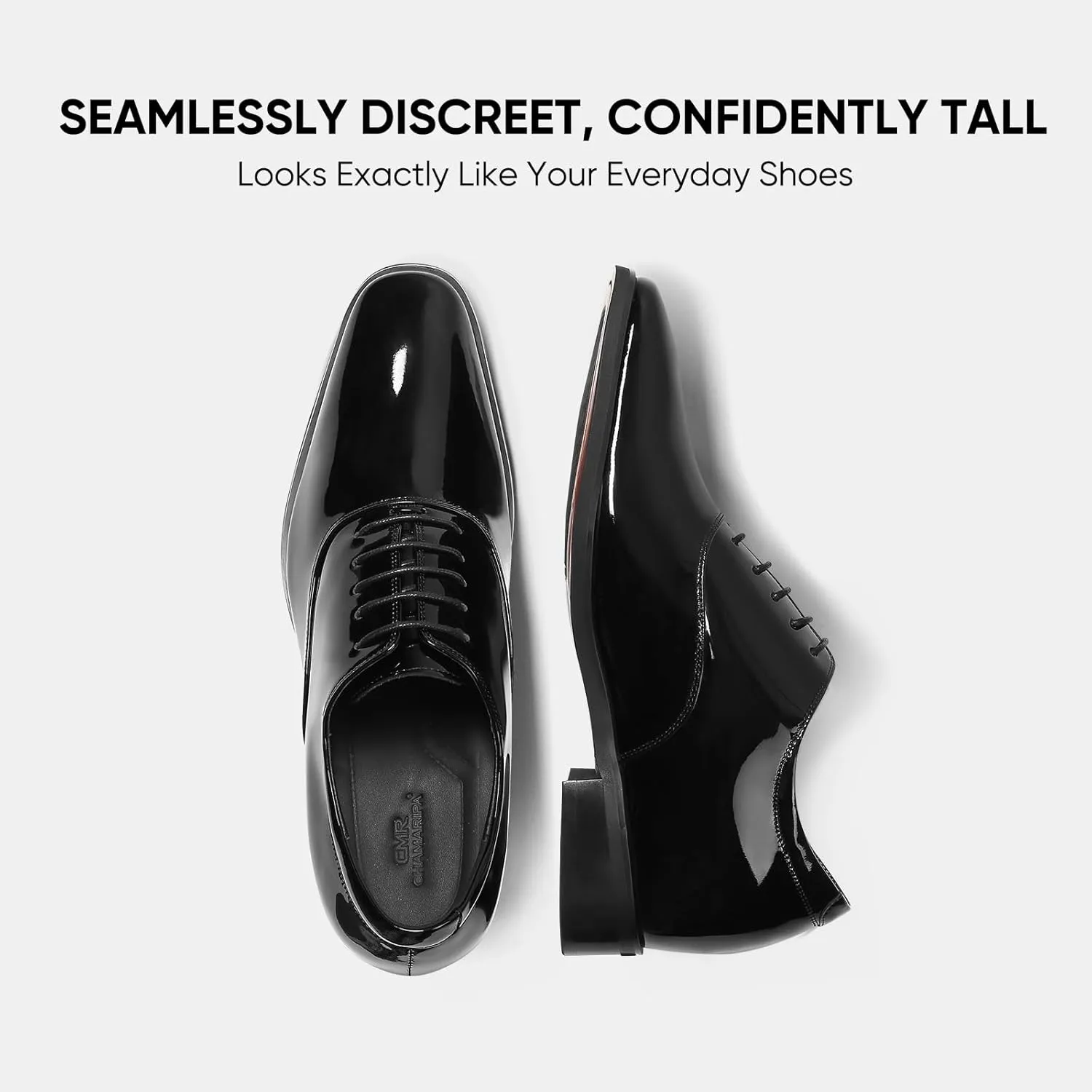 CHAMARIPA Men's Leather Elevator Shoes with Ergonomic Built-in Height Insoles | Breathable Anti-Shift Design, One-Last-One-Size Custom Fit | Enhanced Arch Support & Stealth Height Increase