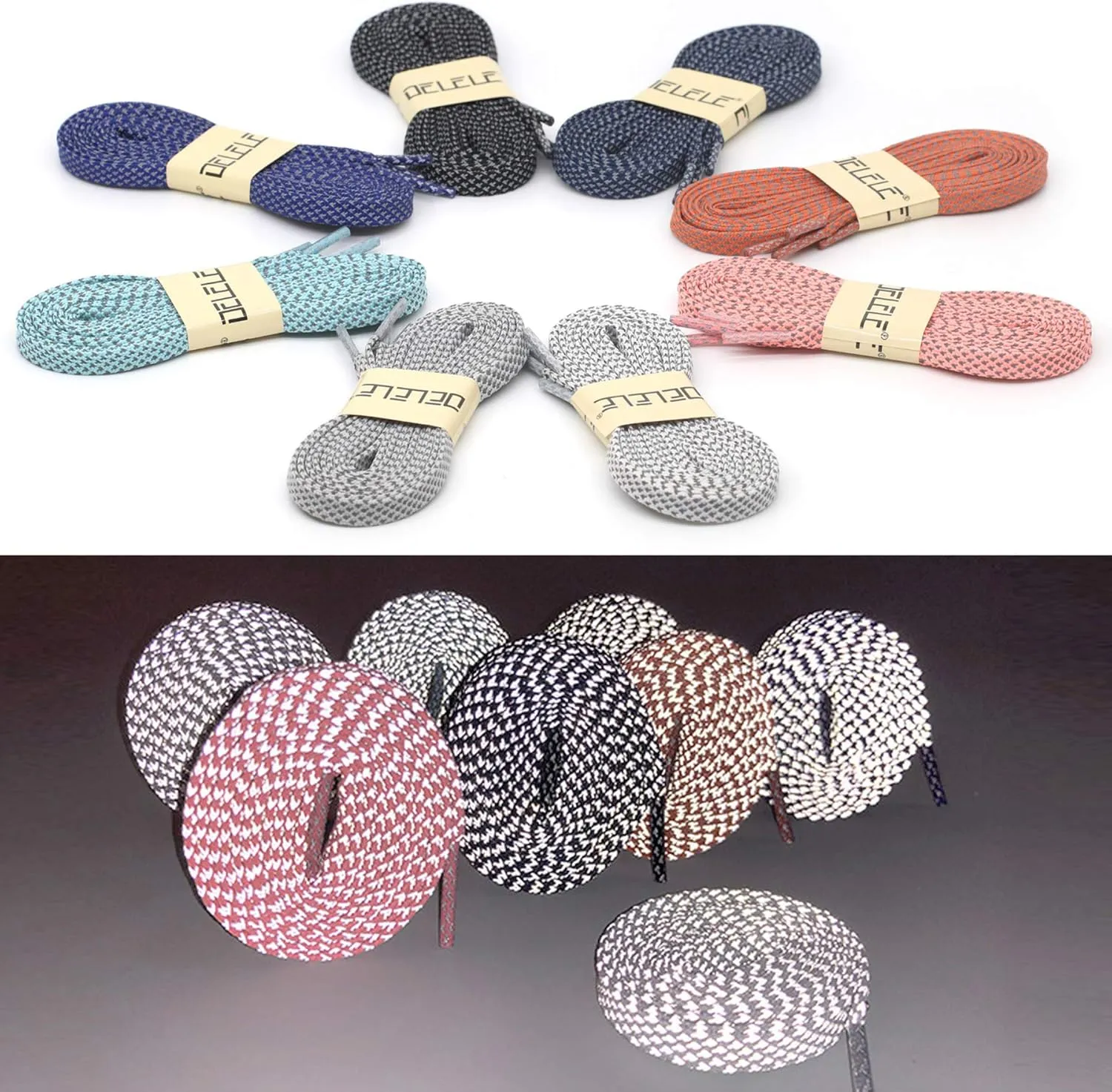 DELELE 2 Pairs Reflective Shoelace Flat Safety Laces for Shoes Sneakers Boots