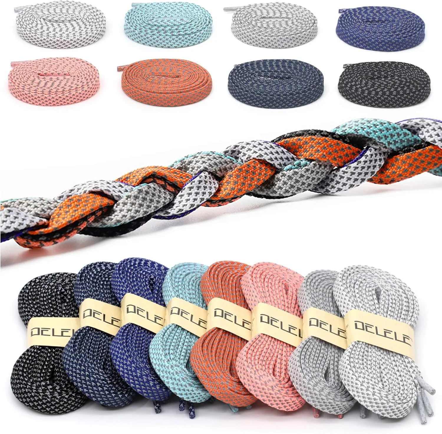 DELELE 2 Pairs Reflective Shoelace Flat Safety Laces for Shoes Sneakers Boots