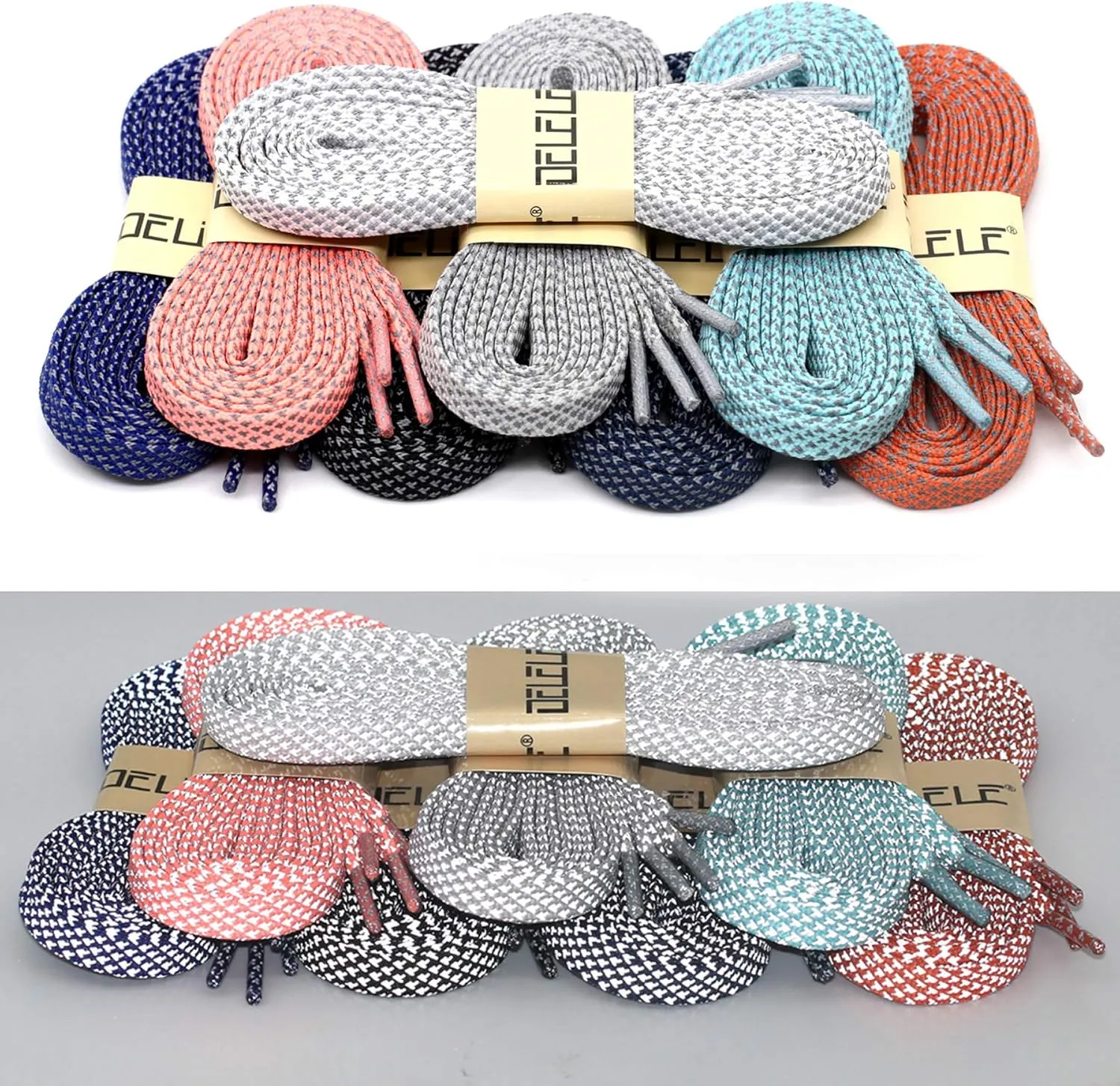 DELELE 2 Pairs Reflective Shoelace Flat Safety Laces for Shoes Sneakers Boots