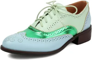 DINTAHA Womens Wingtip Oxford Shoes Chunky Low Heel Oxford Flats Lace Up Brogues Vintage Dress Shoes