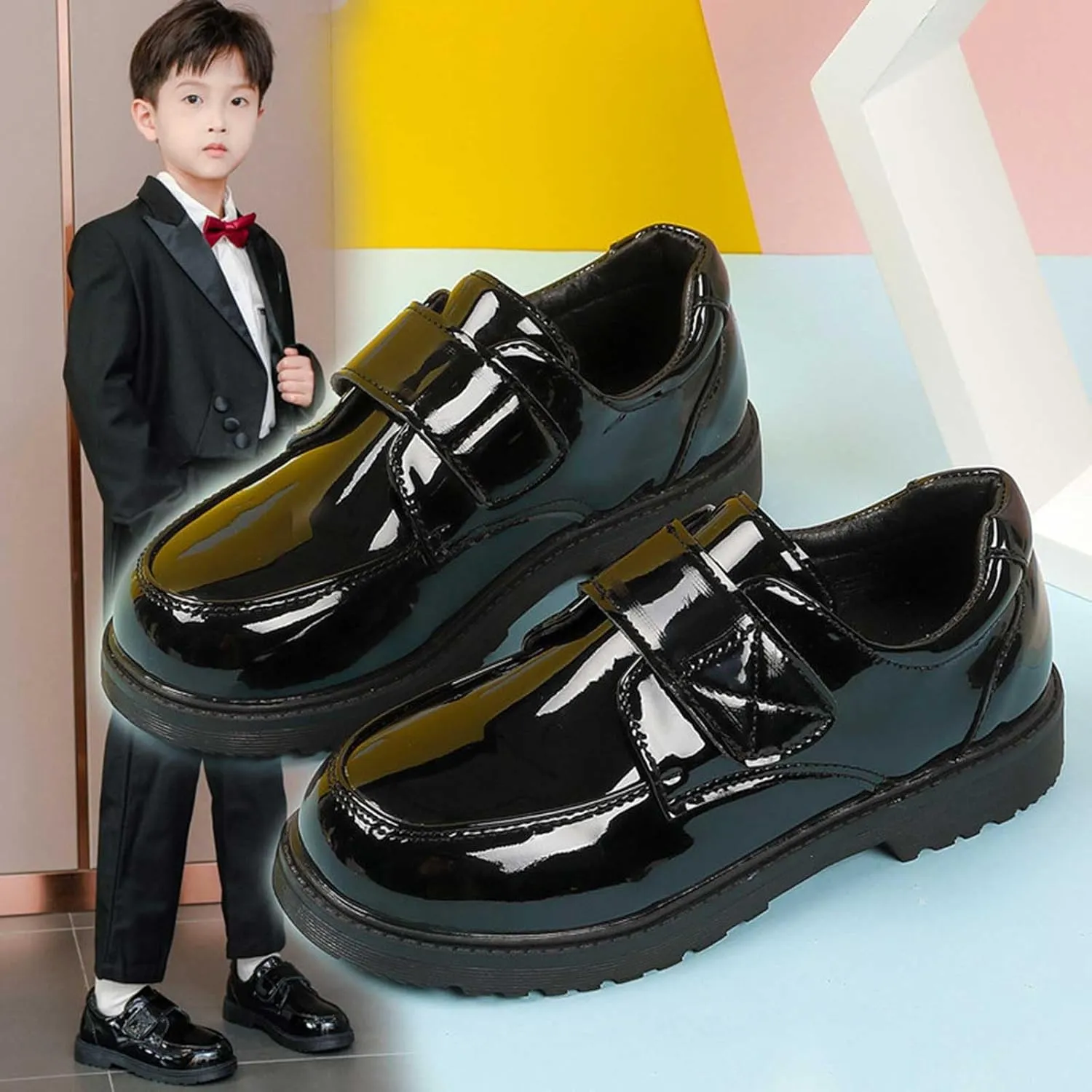 Dress Shoes for Boys Toddler Kids British Style School Shoes Dressy Glossy Leather Shoes Stage Oxfords Wedding Loafer