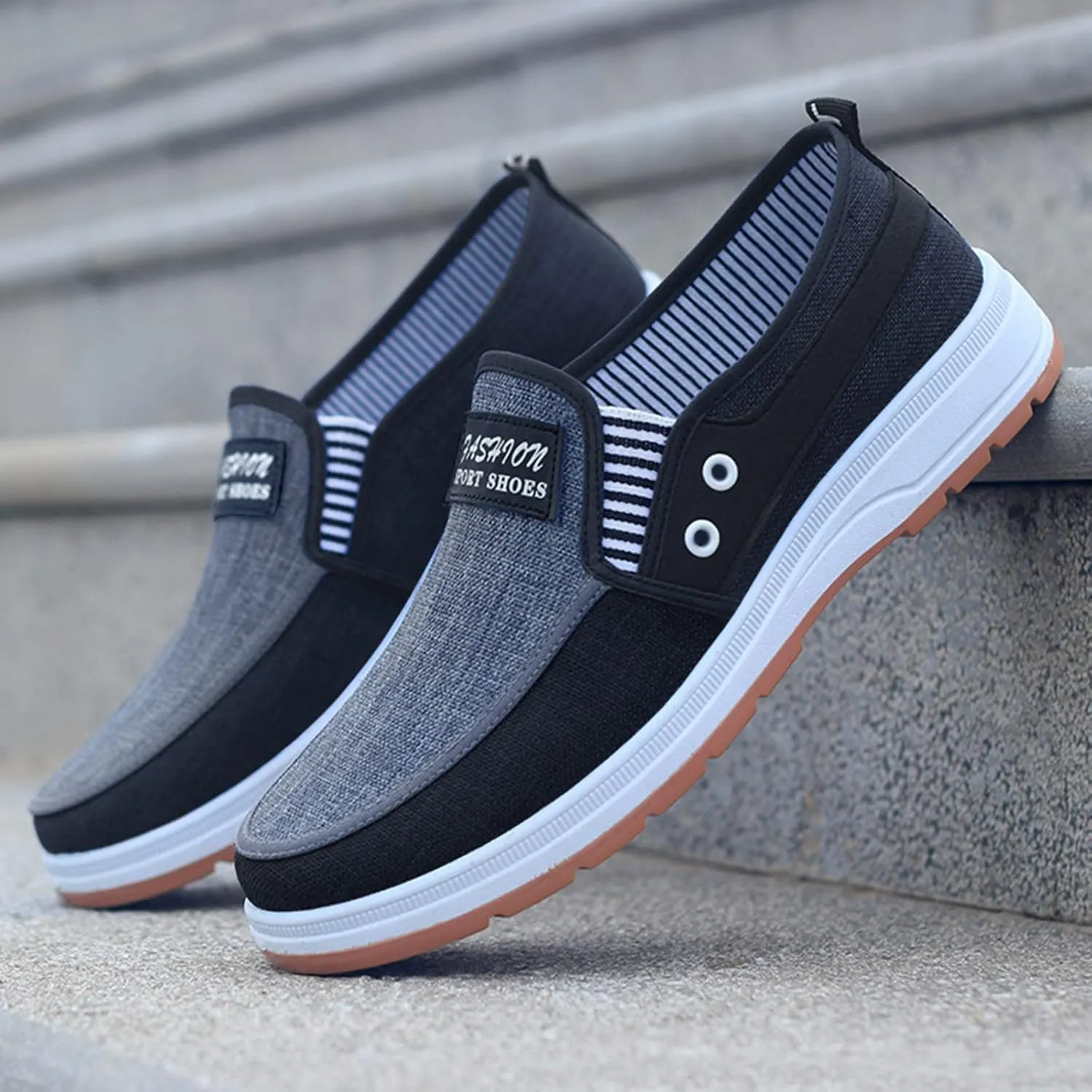 Fashion All Season Men Casual Shoes Flat Non Slip Soles Canvas Lightweight Slip On Comfortable Casual Shoes for Men Wide