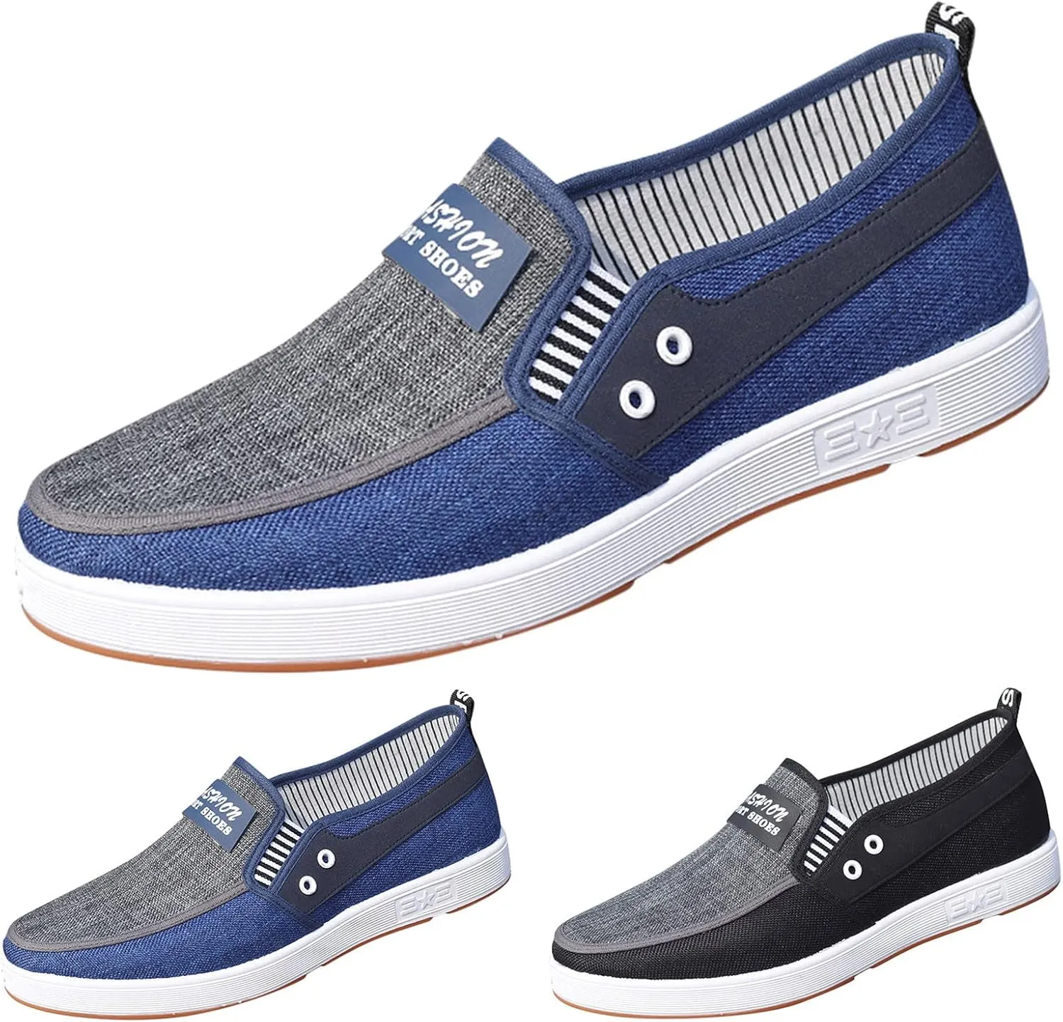 Fashion All Season Men Casual Shoes Flat Non Slip Soles Canvas Lightweight Slip On Comfortable Casual Shoes for Men Wide