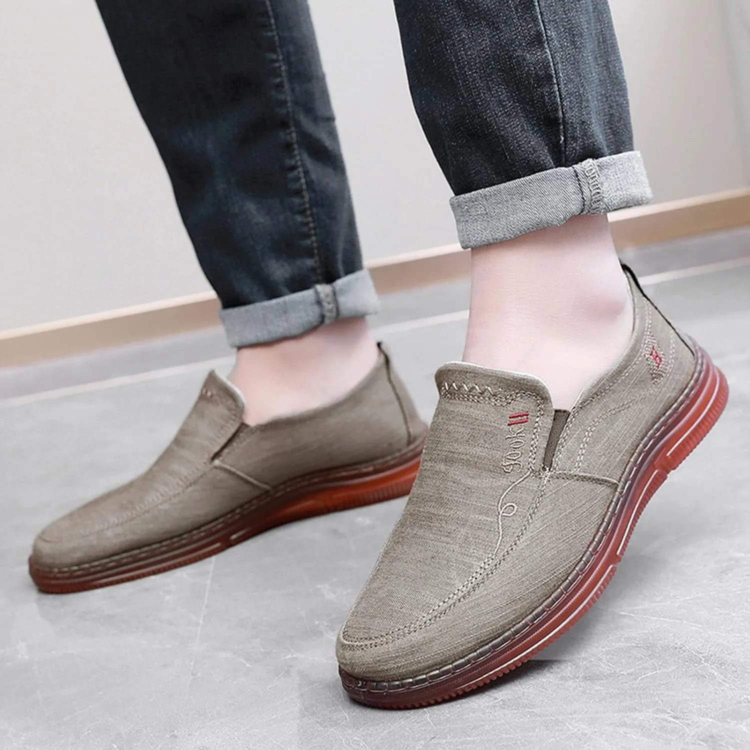 Fashion Spring Summer Men Casual Shoes Flat Bottom Thick Sole Non Slip Solid Canvas Shoes for Men Casual Slip on Leather